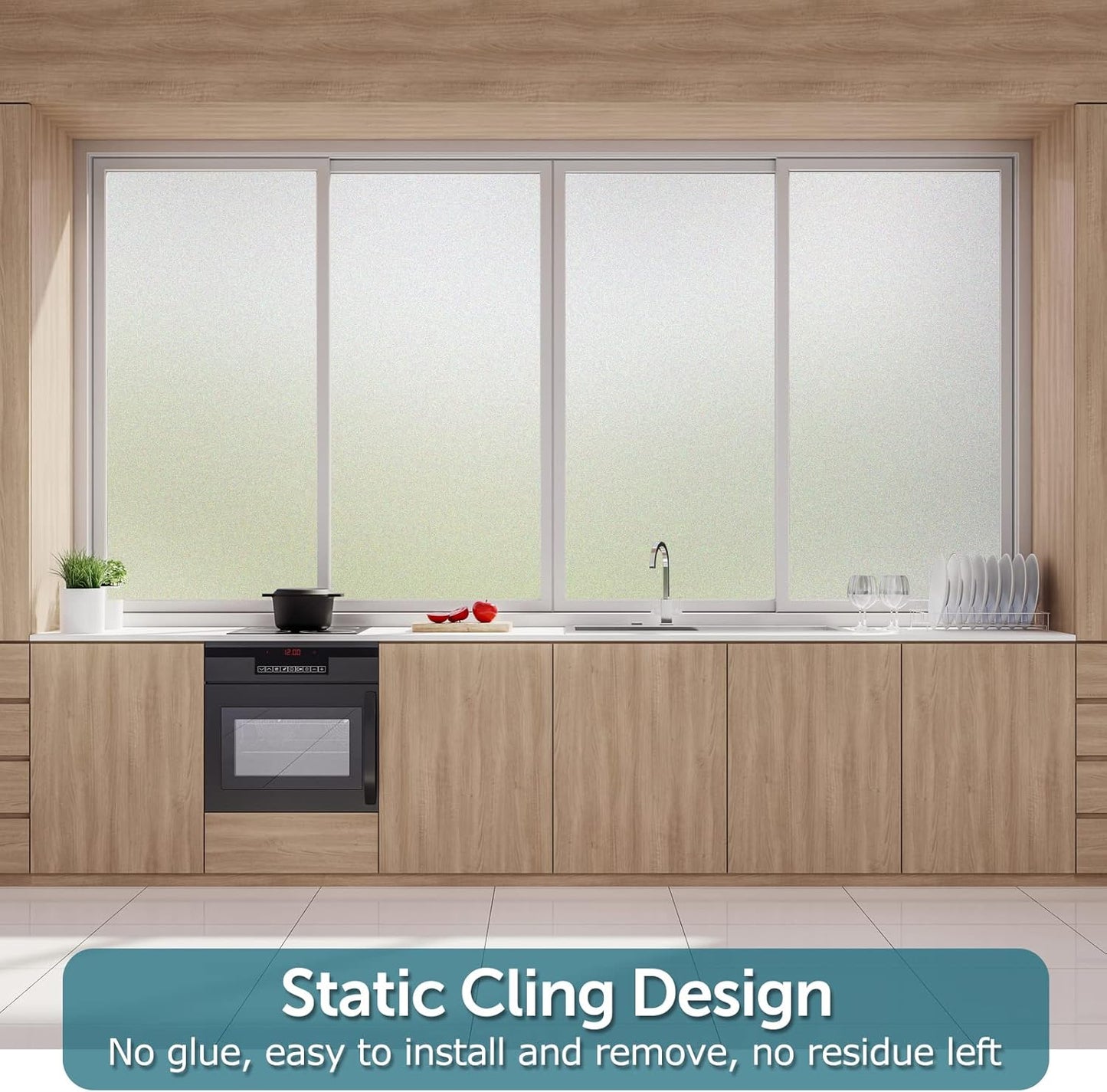 HIDBEA Frosted Window Privacy Film - Non Adhesive Static Cling Glass Stickers Sun UV Blocking Heat Control Door Covering Decals for Home Office, 55.1 x 196.8 Inch