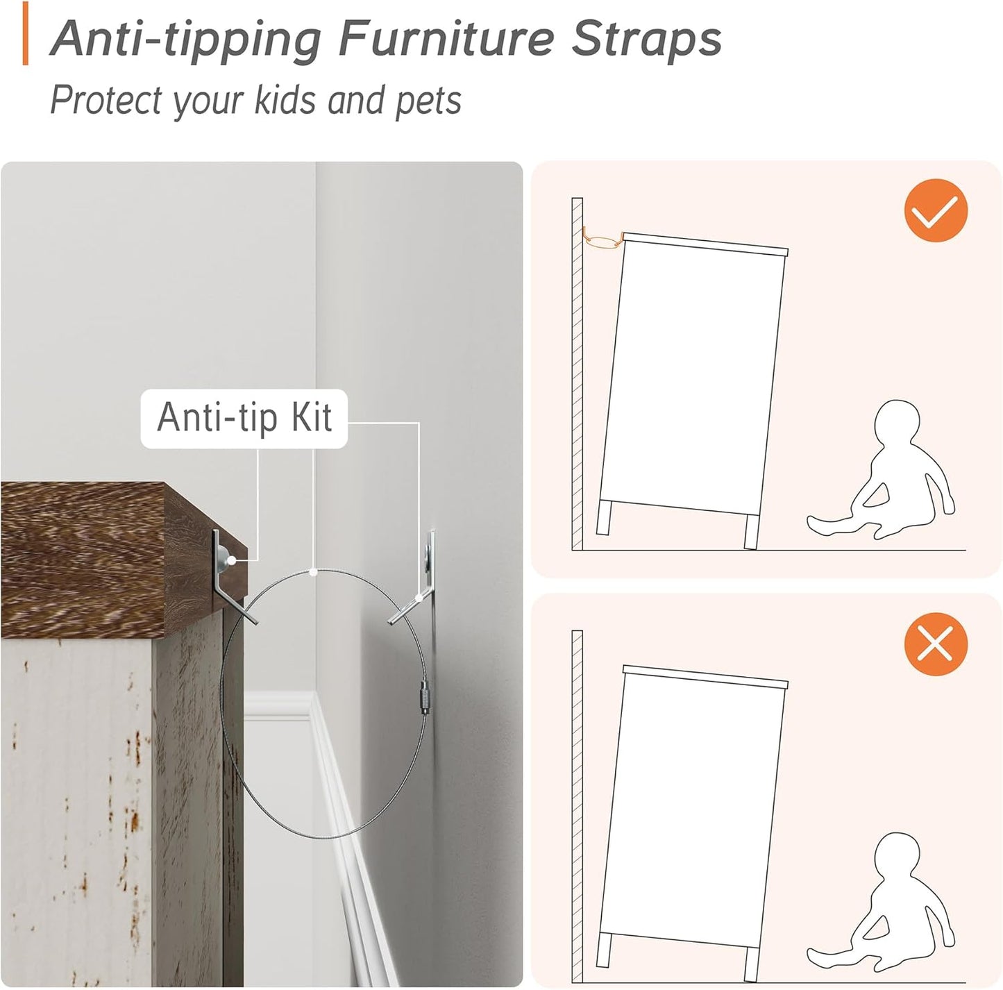 WAMPAT Baby Dresser for Bedroom with 3 Drawers, Kids Dressers with Wide Chest of Drawers, Farmhouse Wooden Closet Storage Organizer, Small Dressers for Living Room, Nursery, Hallway, Rustic White