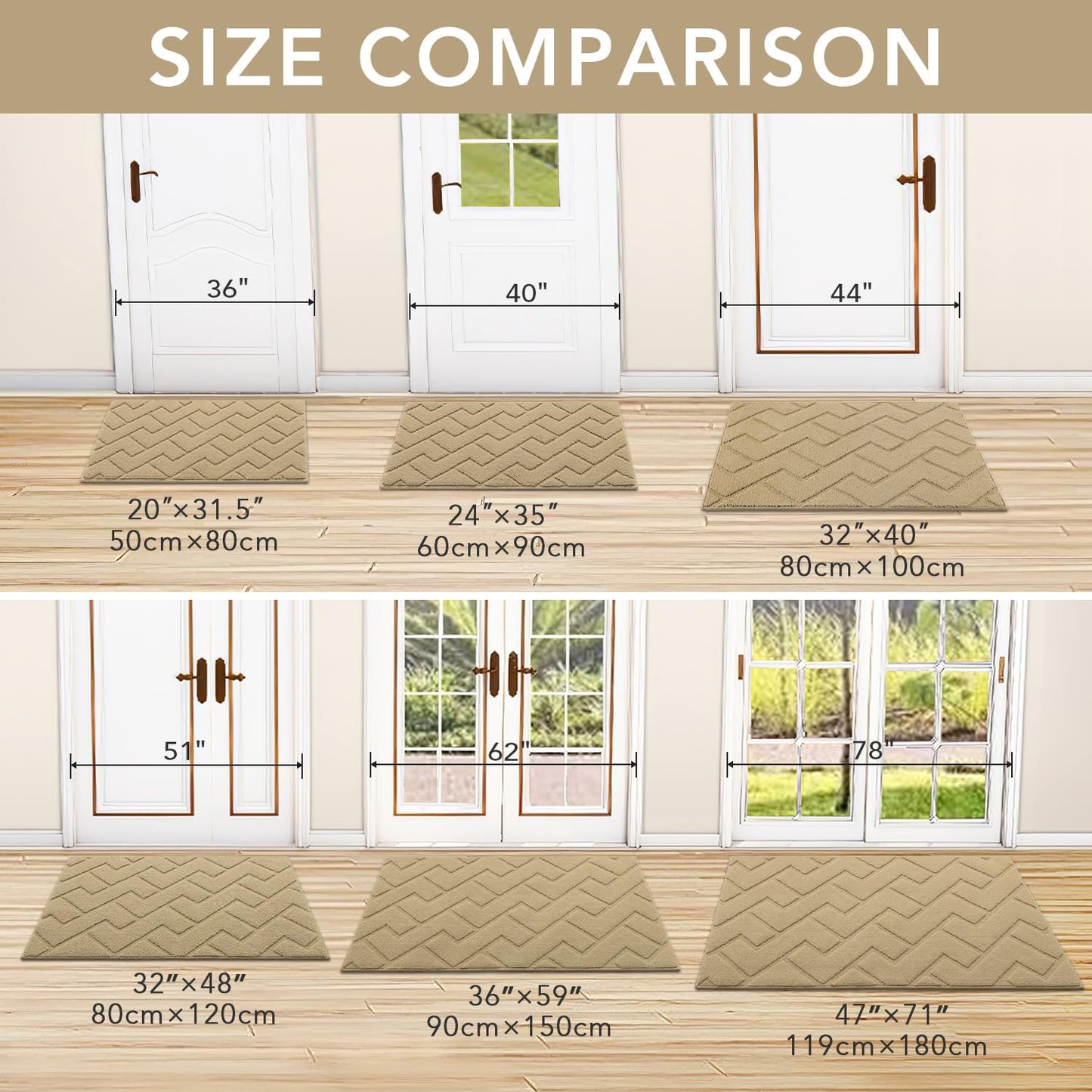 hicorfe Front Door Mat Outside Entrance,36"x59" Absorbent Muddy Dirt Resist Welcome Door Mats Outdoor Indoor,Stain and Fade Resistant,Non Slip Backing Entry Mat Doormat for Entryway(Beige)