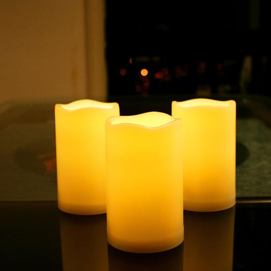 CANDLE CHOICE Waterproof Outdoor Battery Operated Flameless Candles with Remote Timer Plastic Flickering Fake Electric LED Pillars for Lantern Garden Wedding Christmas Decorations 3x5 Inches 3 PCS