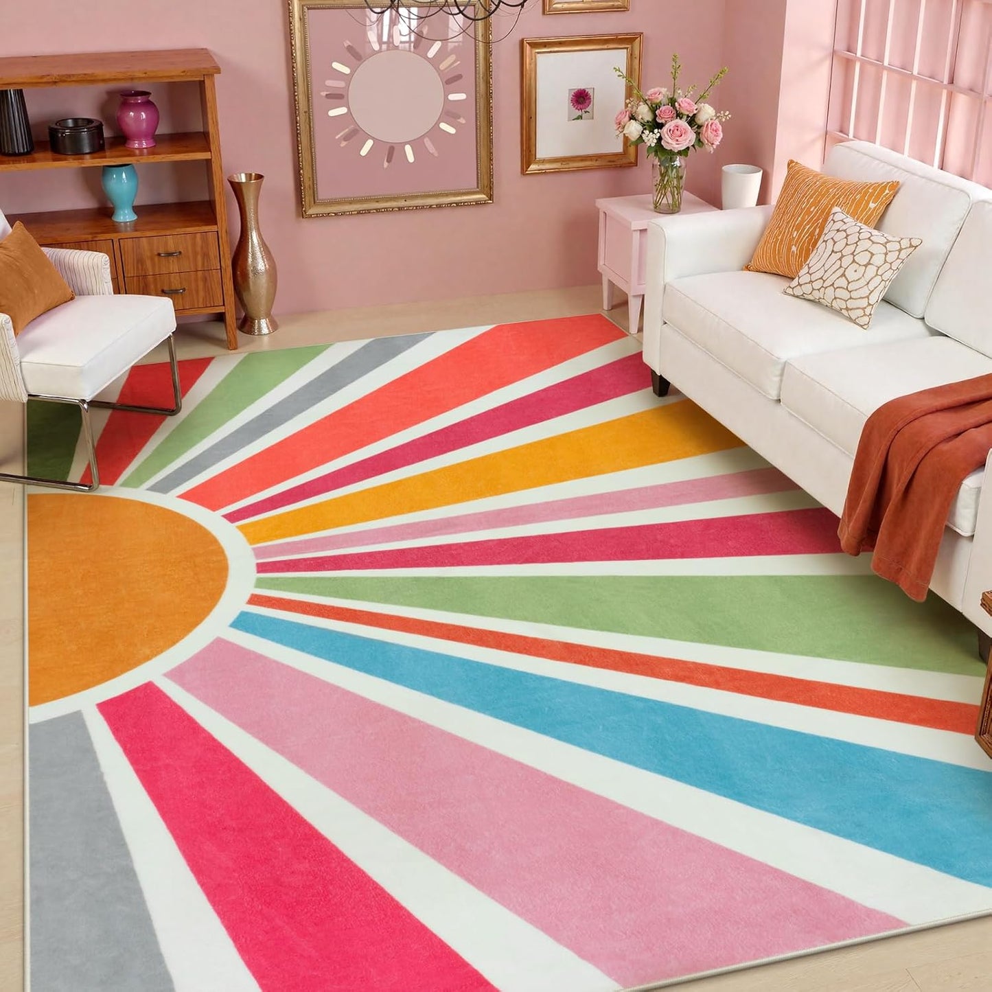 STARUIA Sun 8x10 Washable Area Rugs for Living Room, Non-Slip Backing Large Boho Rainbow Nursery kids Area Rug for Bedroom, Carpet Rug for Dining Guest Room Classroom Office Nursery Kids(Color,8'x10')
