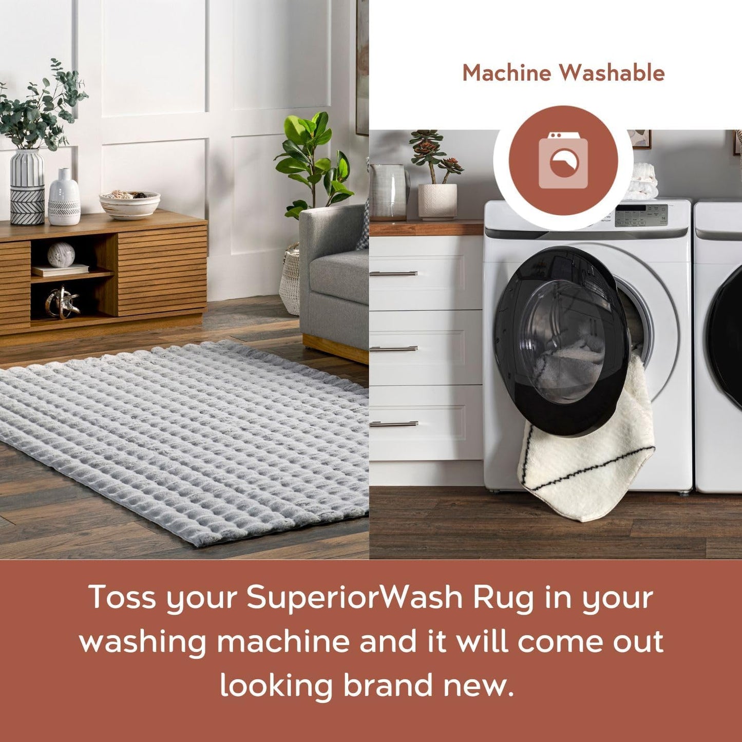 nuLOOM Jeni Solid Faux Rabbit Machine Washable Area Rug, 6x9, Silver