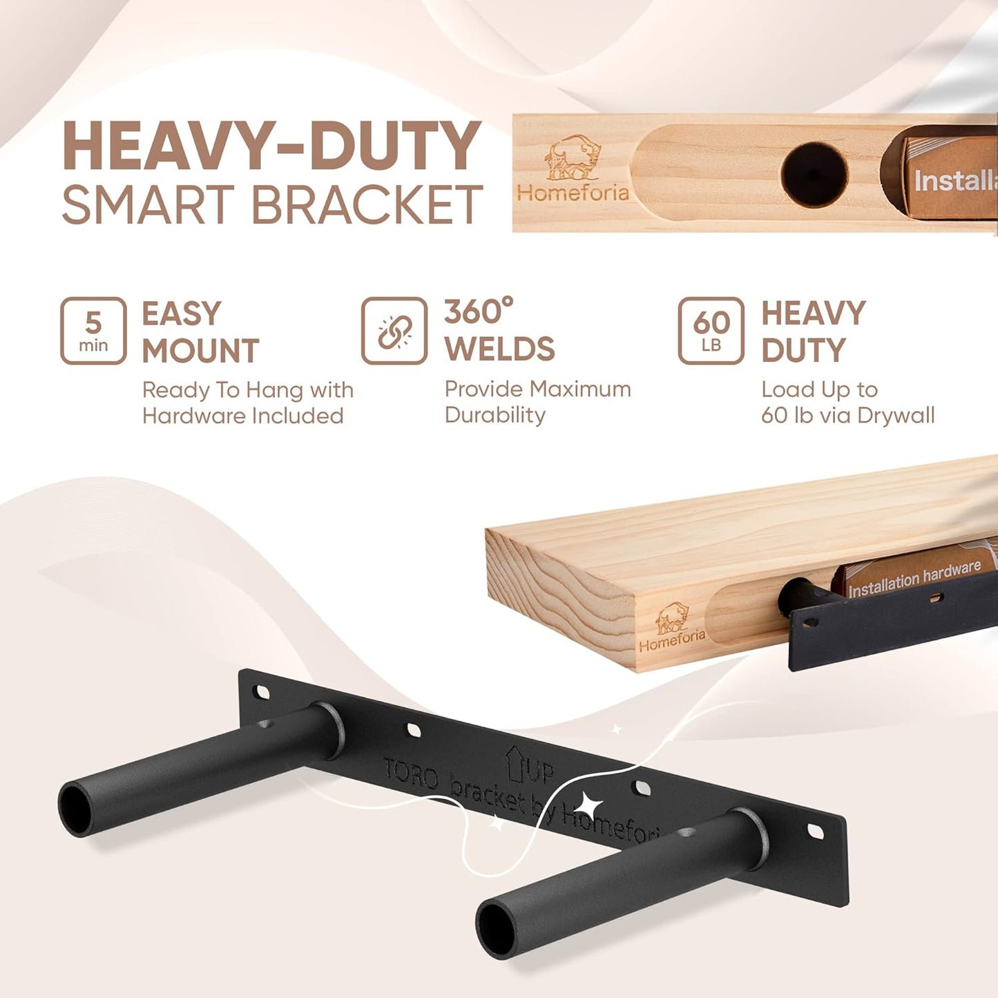 Homeforia 12 inch Oak Floating Shelf, High End Solid Real Wood 12inch Small Floating Shelves for Wall Mounted, Honey Oak Wooden 12in Floating Shelves, Heavy Duty Bracket, 12 X 6.5 X 1.75 in, Set of 3