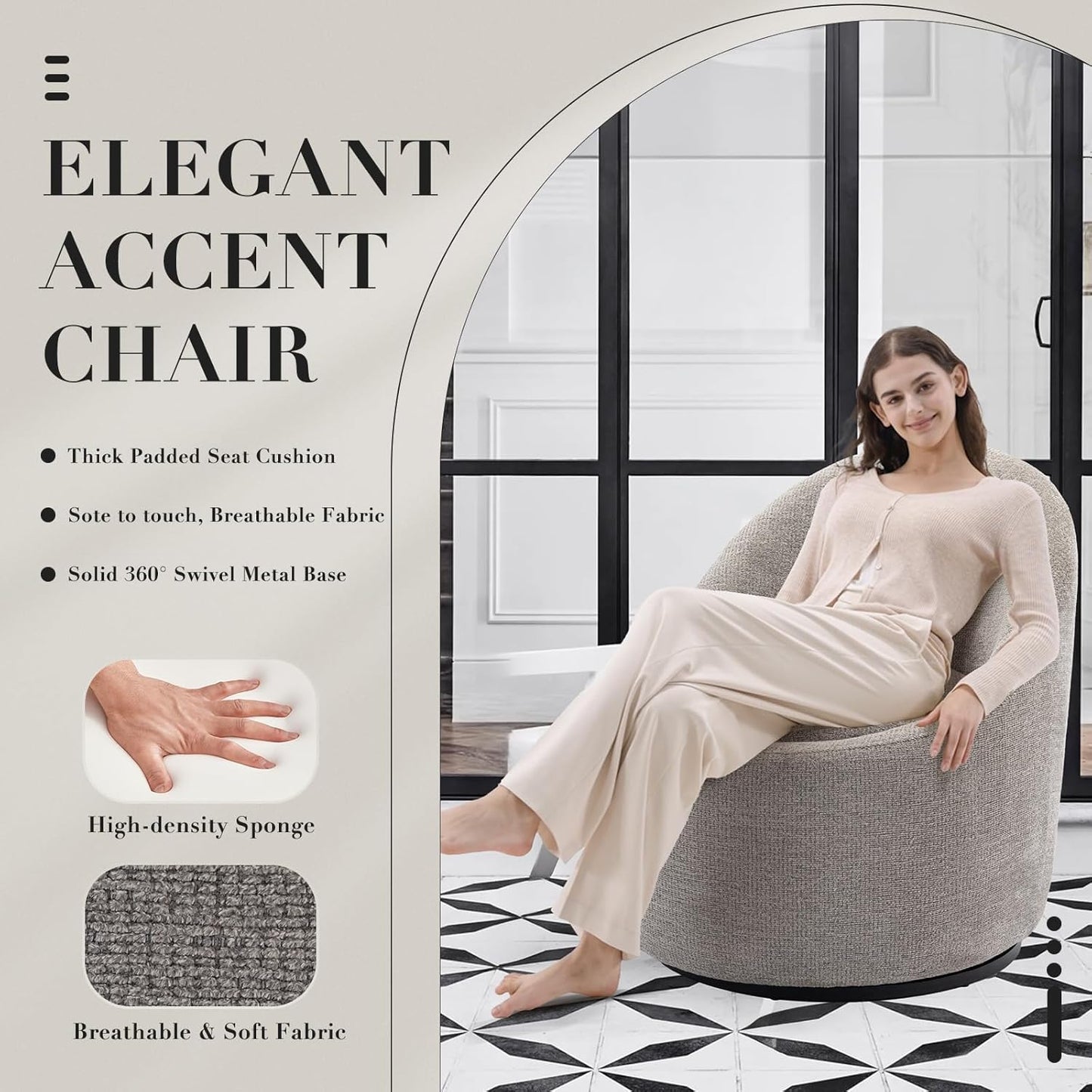 COLAMY Swivel Accent Chair Set of 2, 360° Swivel Round Chair with Hidden Storage, Modern Small Barrel Armchair for Living Room/Bedroom, LightGrey