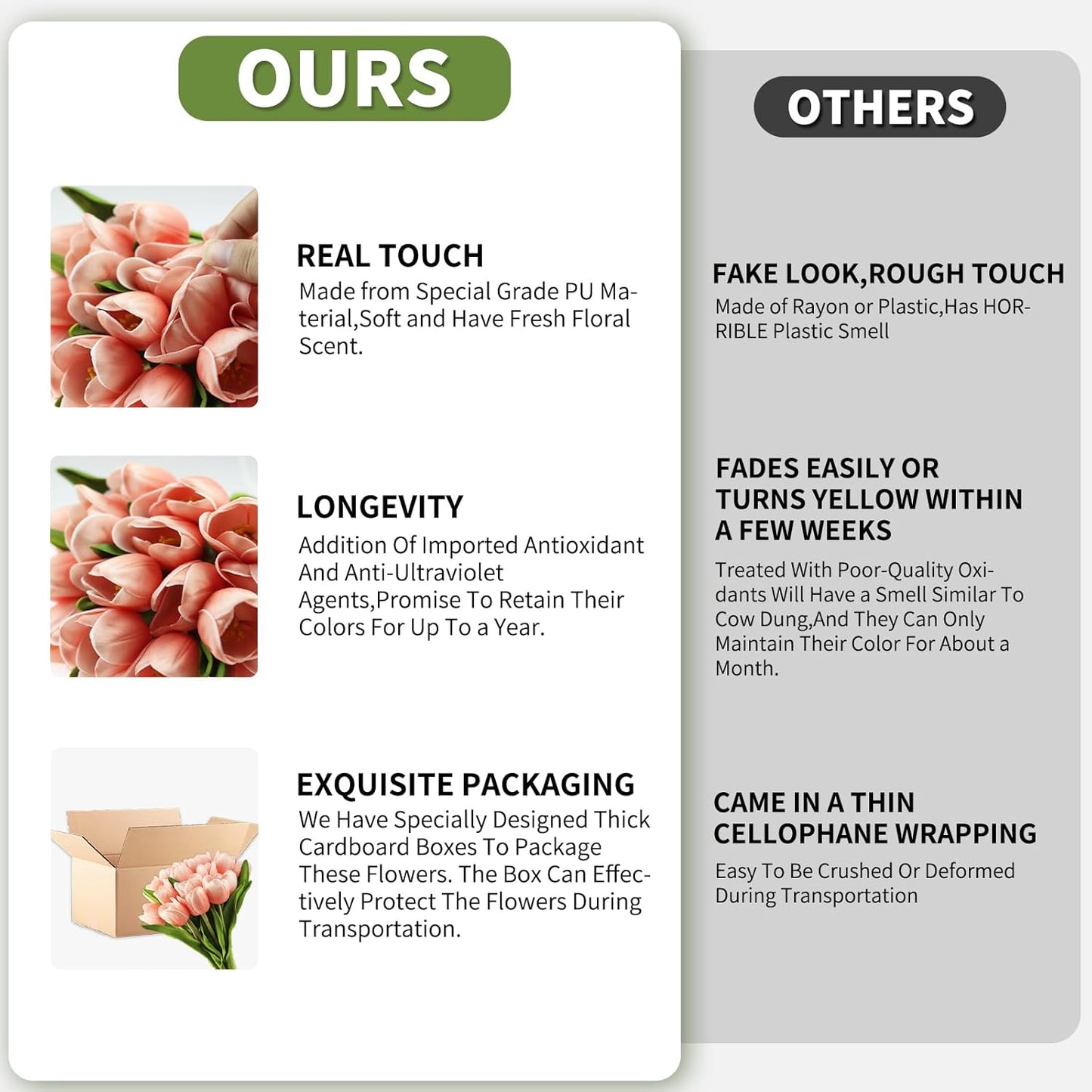 Buart Artificial Tulip in Bulk for Home Kitchen Wedding Bridal Bouquet,Fake Flowers for Valentine's Day Mother's Day Easter Table Centerpieces Decorations(Peach,Real-Touch,12pcs)