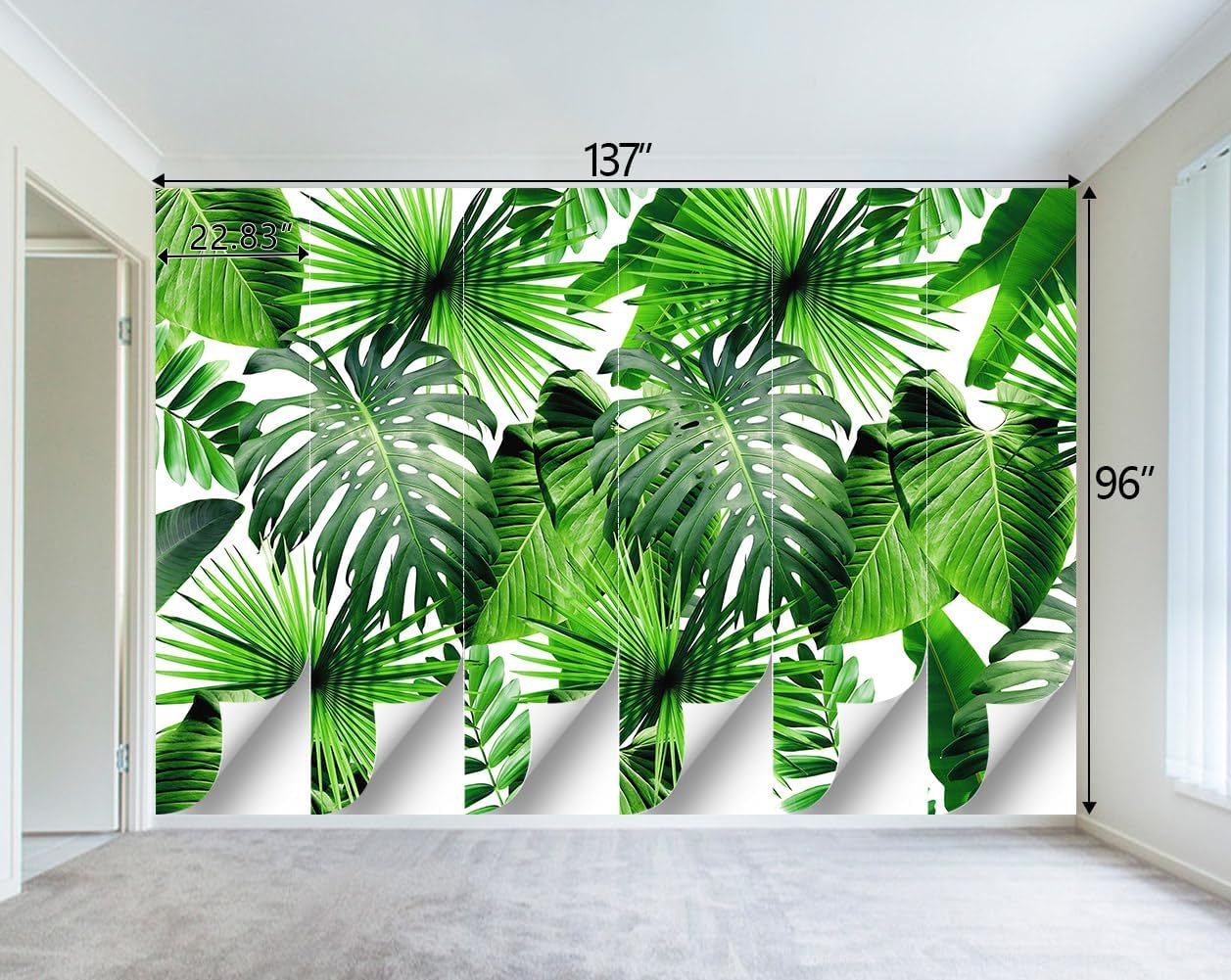Tropical Green Botanical Leaf Wallpaper Bedroom Plant Mural Room Decor Living Room tv Background Large Wall Mural - 137"x96" (Not Peel and Stick)