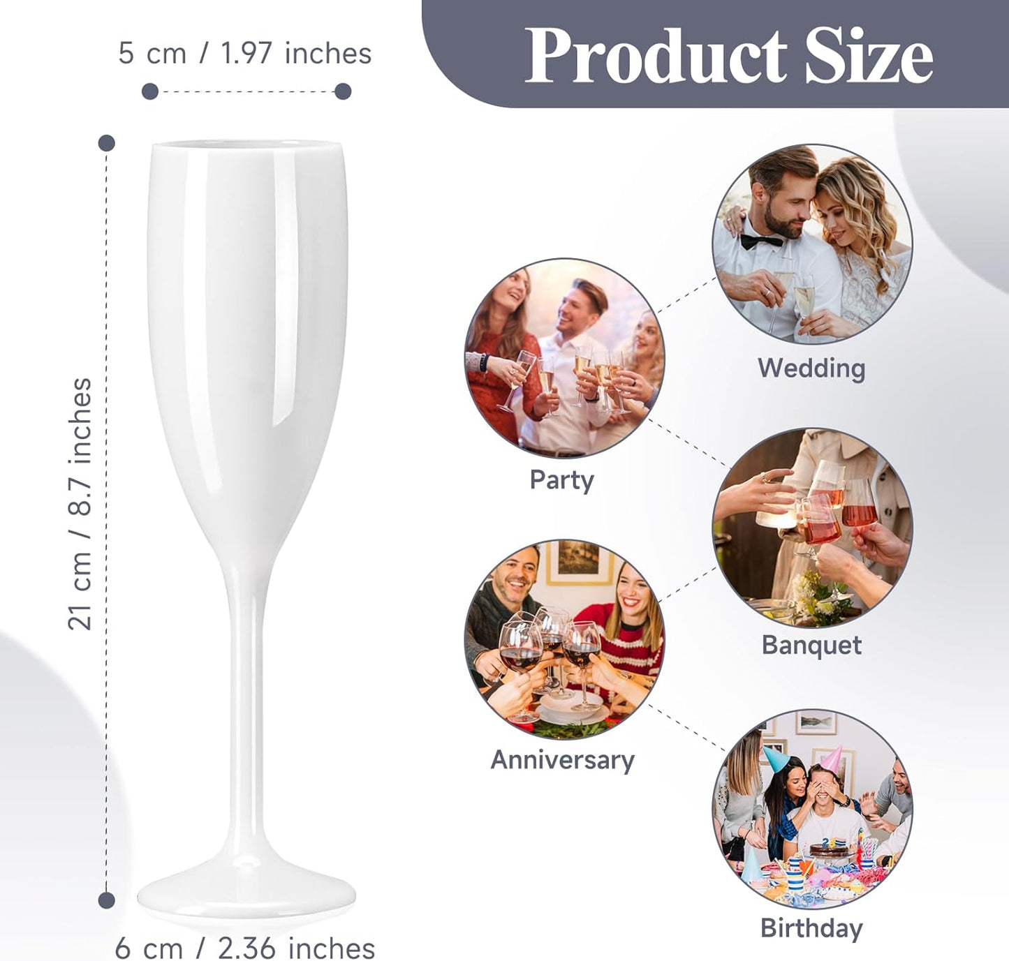 XUWAIDSGN Acrylic Champagne Flutes Toasting Glasses Unbreakable Mimosa Bar Reusable Wine Glasses Vintage Champagne Flutes Stemmed Drinking Cups 5.4 OZ for Christmas Birthday (100, white)