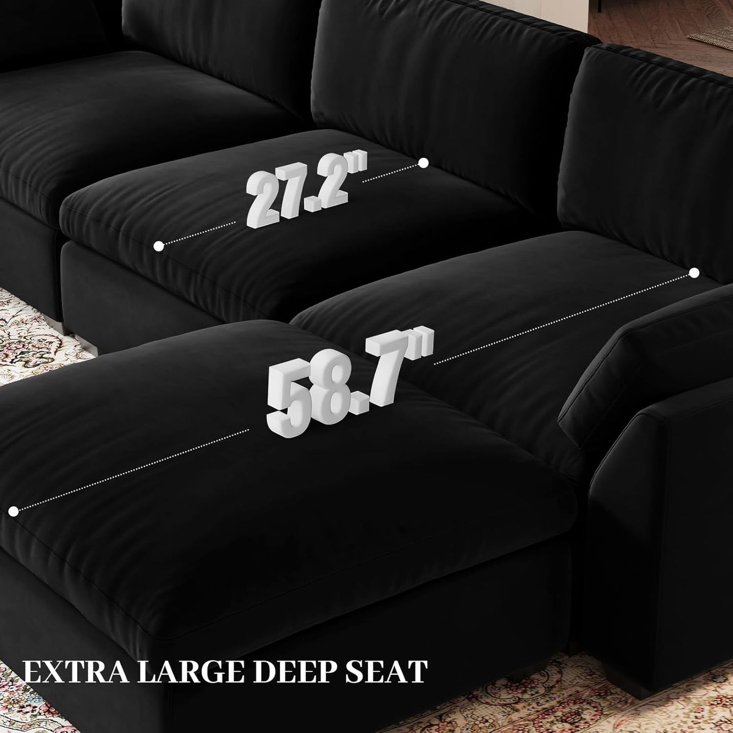 Belffin Extra Large Modular Sectional Sofa,106.3" 4-Seater L Shaped Couch,Velvet Convertible Sectional Couches for Living Room,Comfy Upholstered Modern Cloud Couch,Black Sofa