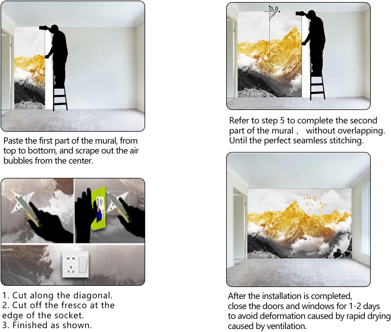 Golden Mountain Wallpaper for Bedroom Scene Large Wall Mural Living Room Adhesive Fabric Decor - 91"x65"（Not Peel and Stick）