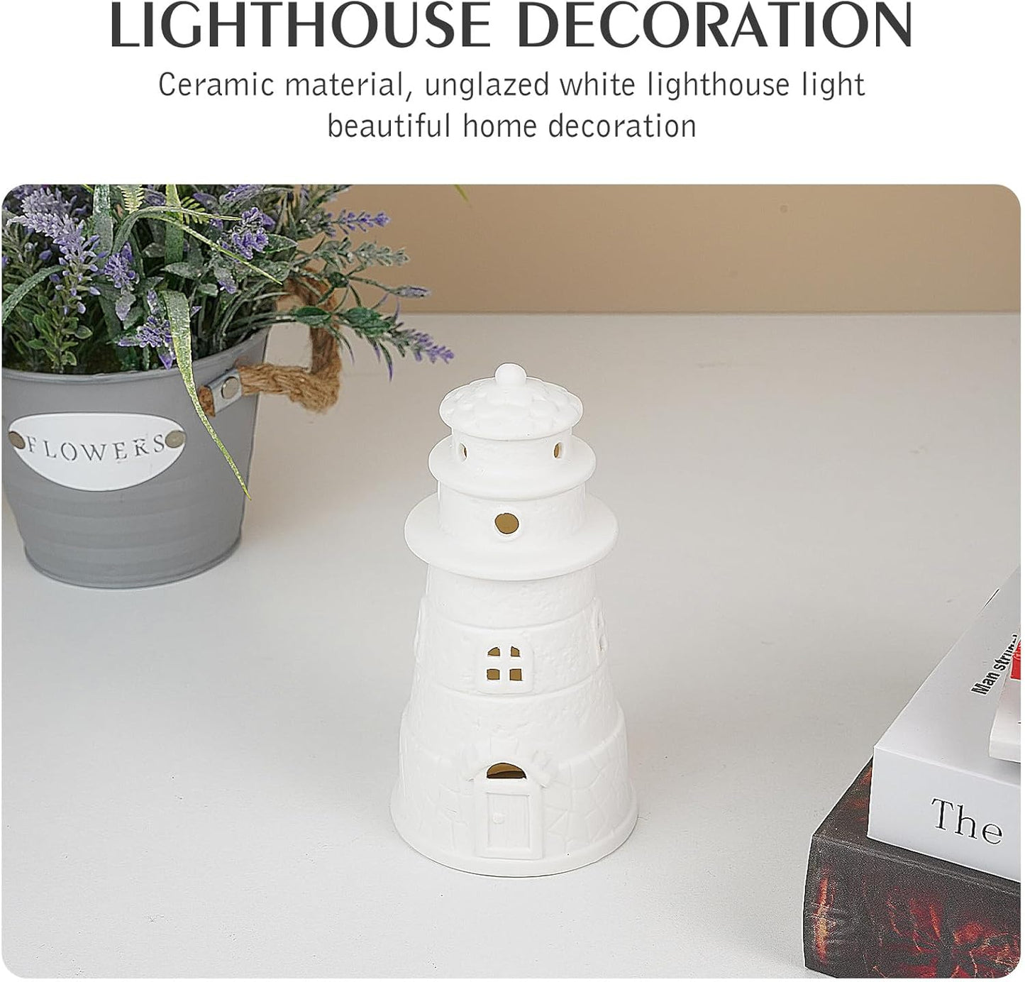 White Ceramic Lighthouse Statue Lamp - Light House Book Shelf Decor Aesthetic,Beach Themed Room Decor,Nautical Coastal Ocean Decor for Home Bedroom Bathroom Living Room
