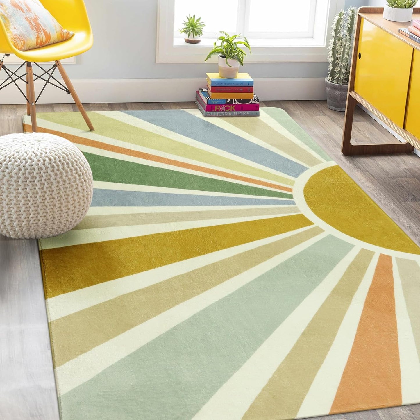 STARUIA Kids Rugs for Playroom & Nursery - 5'x7' Boho Washable Rainbow Area Rug, Non-Slip Soft Carpet for Classroom, Office & Dining Room