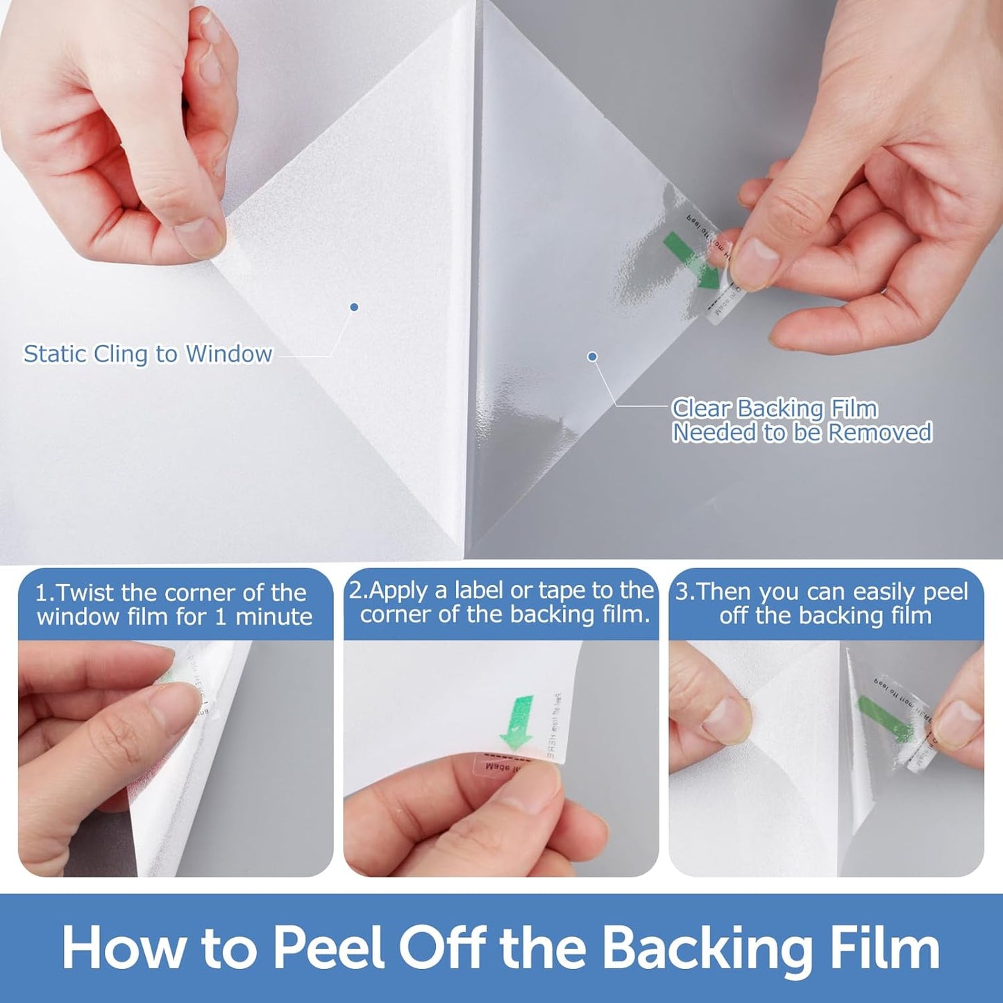 HIDBEA Frosted Window Privacy Film - Non Adhesive Static Cling Glass Stickers Sun UV Blocking Heat Control Door Covering Decals for Home Office, Frosted White, 23.6 x 157.5 Inch