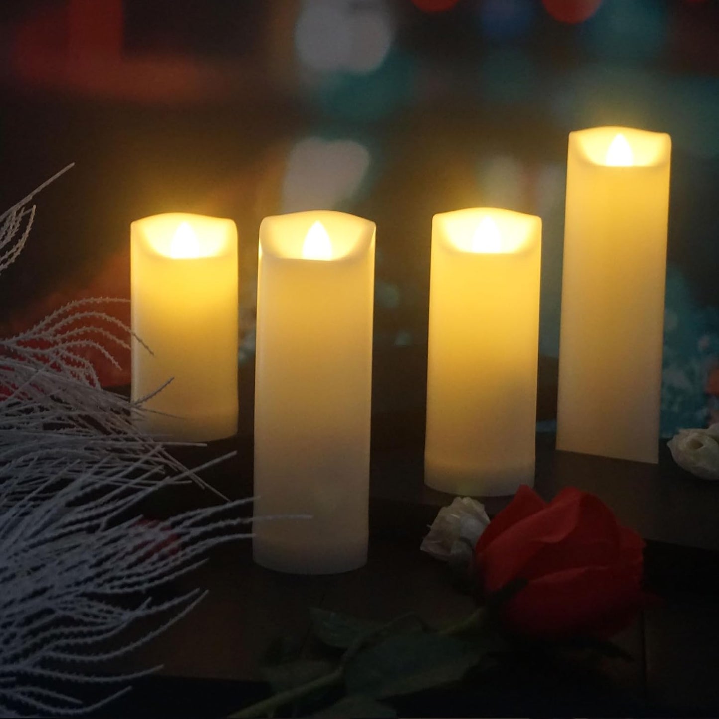 CANDLE CHOICE Waterproof Outdoor Battery Operated Flameless Candles with Auto Timer Flickering Plastic Resin Electric LED Slim Pillar Lights for Lantern Patio Garden Wedding Party Decorations 4 Pack