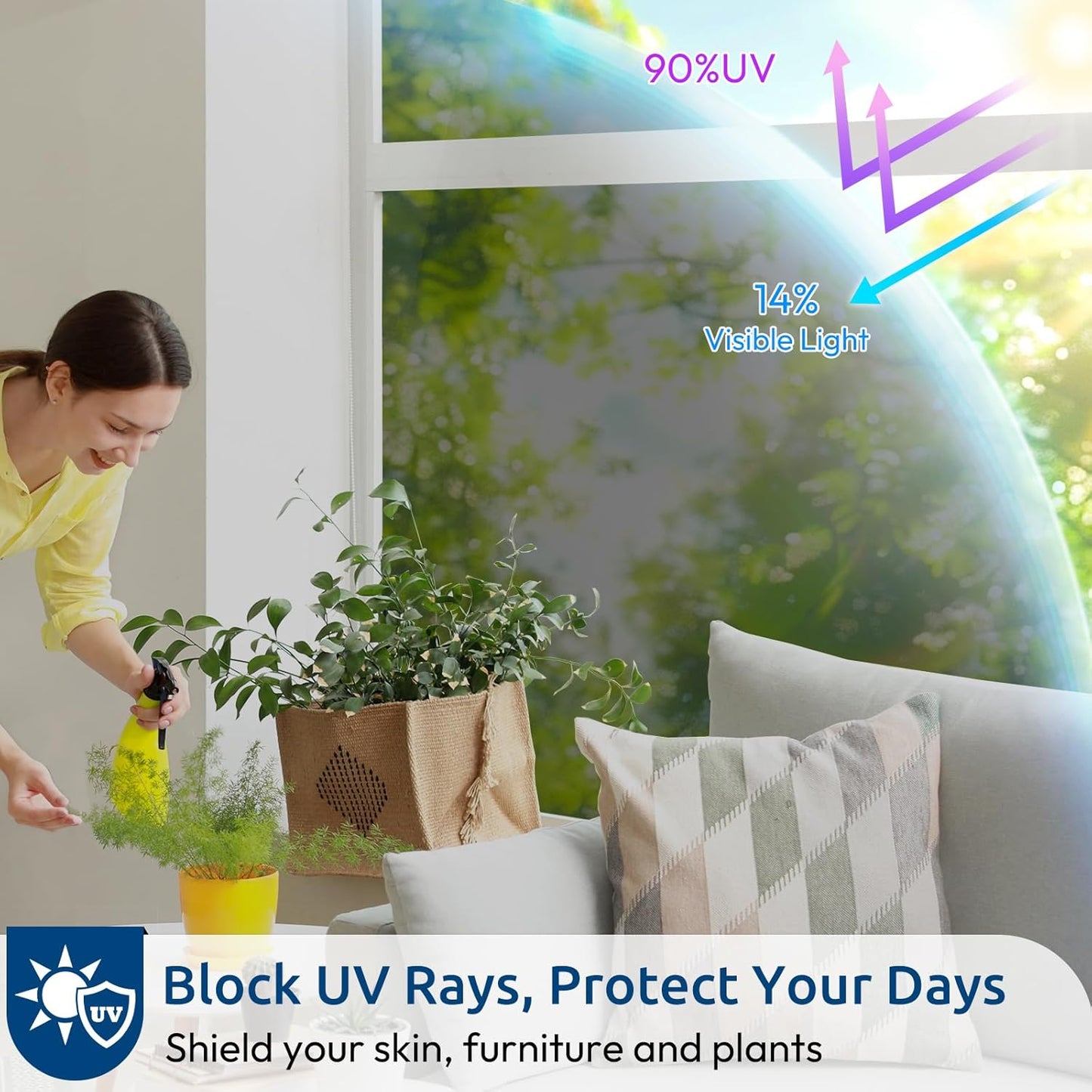 rabbitgoo Window Privacy Film One Way Window Tint for Home, Removable Reflective Heat Sun Blocking Anti UV Glass Door Covering, Mirror Tinting Film House Office, 29.5 in X 6.5 Feet, Black Silver