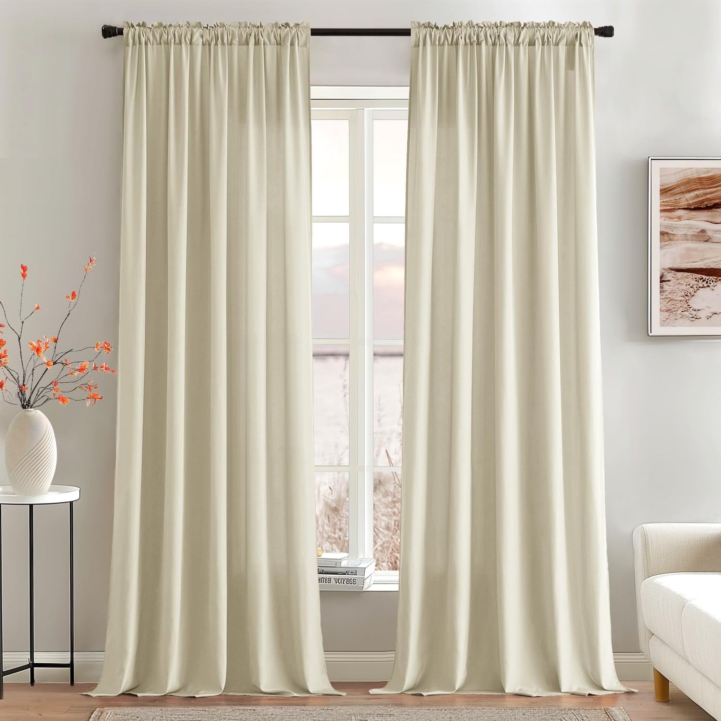 MIULEE Cream Beige Privacy Sheer Curtains That Let Light in 96 Inches Long Non-See-Through Semi Sheer Curtain Light Filtering Window Curtains Drapes for Living Room Bedroom 2 Panels Set 42 X 96