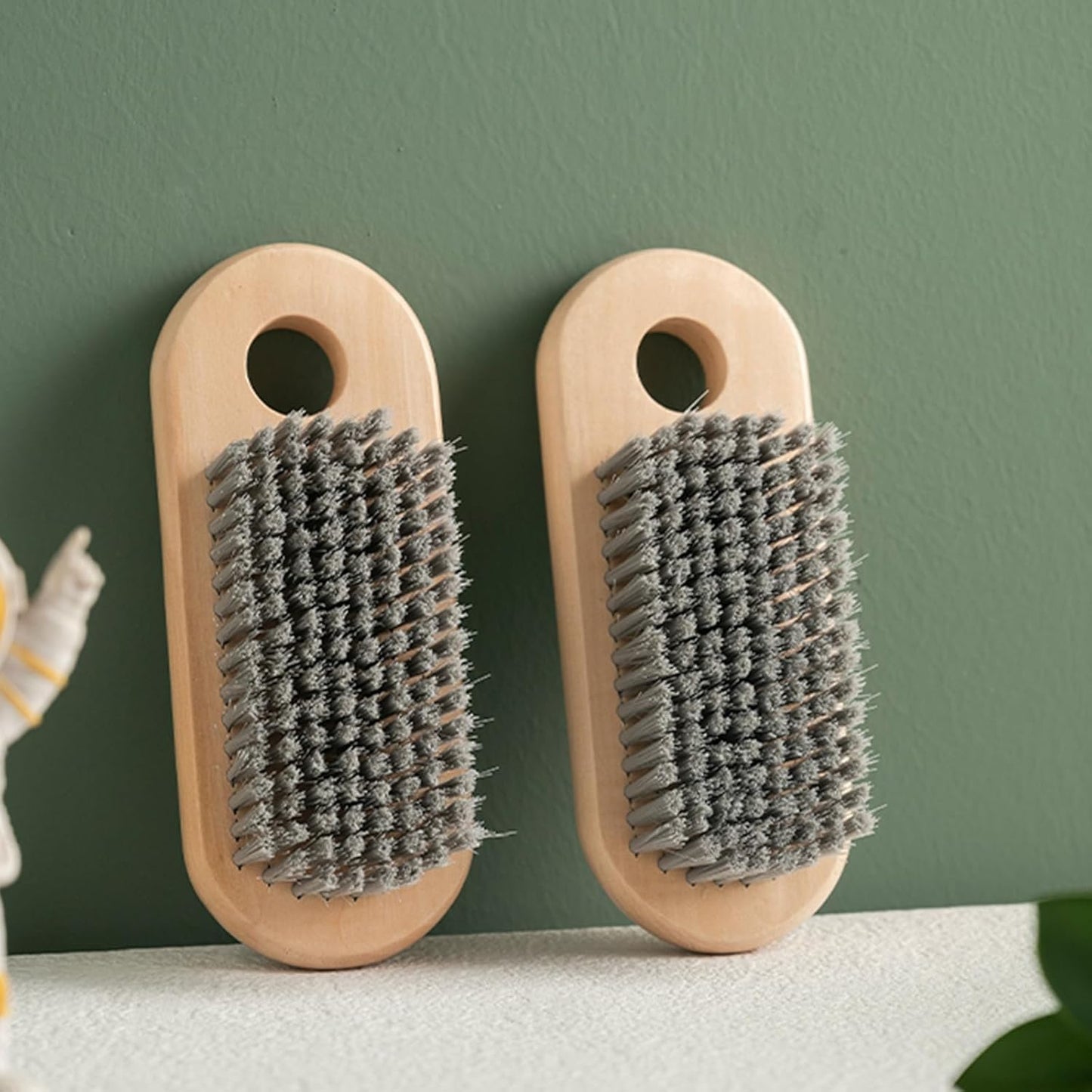 2 Pcs Wood Laundry Brush, Clothing Stain Remover Scrubber, Soft Bristle for Scrubbing Out Tough on Delicate, Easy to Grip Hand Washing Clothes