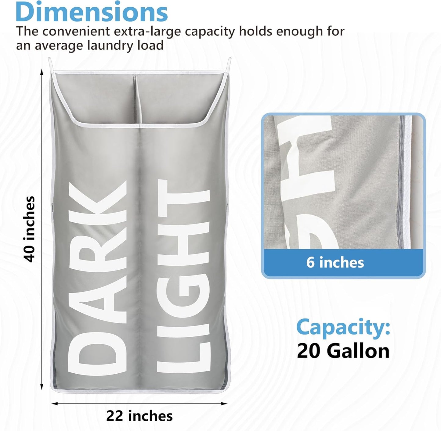 Hanging Laundry Hamper Bag XL 40x22", Space Saving over the Door Storage Bags, Behind the Door Hampers for Dirty Clothes & Wall Mounted Basket for Bathroom, Organizer for Small Room Spaces RV