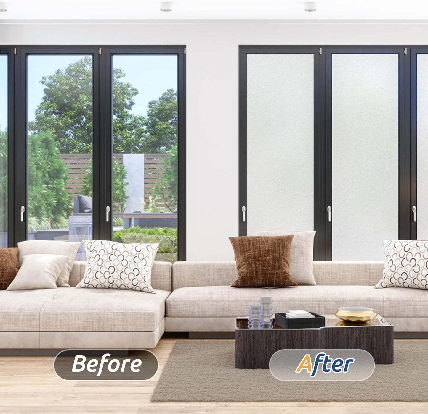 rabbitgoo Window Privacy Film, Frosted Glass Window Clings, Static Cling UV Heat Blocking Door Stickers for Home Bathroom, Removable Indoor Decal Coverings Day and Night, Pure, 17.5 x 78.7 Inches