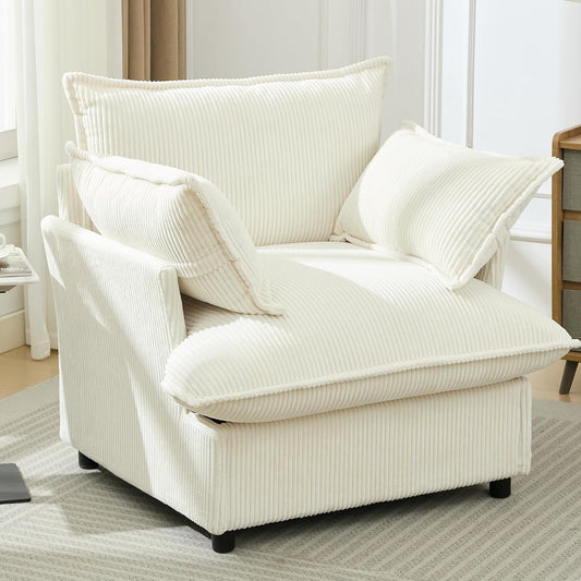 35.4" Wide Oversized Corduroy Single Sofa Chair with 2 Pillows, Modern Upholstered Accent Chair Armchair for Livingroom Bedroom Apartment, Beige