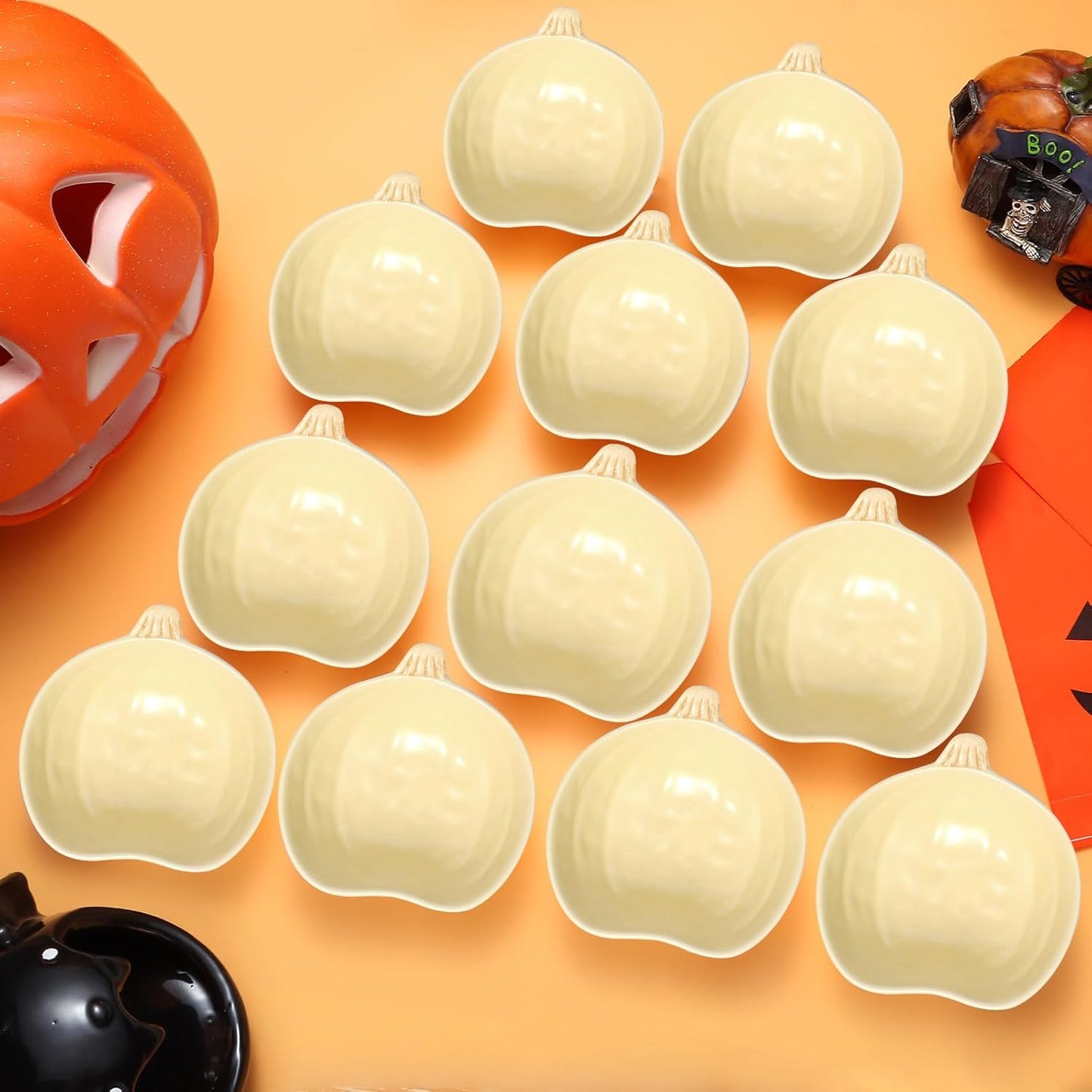 Kolewo4ever 12 Pieces Fall Ceramic Pumpkin Bowl 6 Ounces Ramekins Small Pumpkin Shaped Bowls Orange Dinnerware Decoration for Fall Halloween Serving Dip, Sauce, Condiments,Snack (Yellow)
