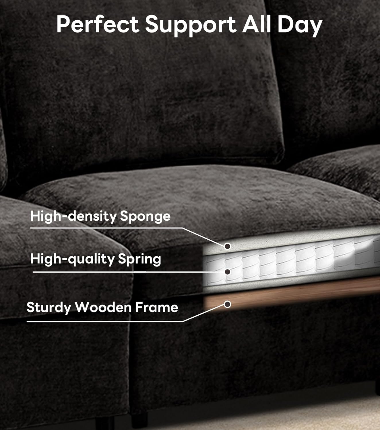 Tbfit Modular Sectional Couch, Sofa for Living Room, Chenille Cloud Couch with Ottoman 6 Seat, Black