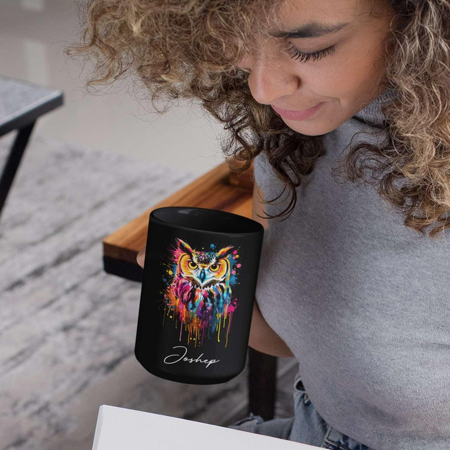 Personalized Name Owl Animal Coffee Mug, Custom Owl Black Cup, Gift For Men Women, Unique Colorful Owl Mug, Animal Cup For Owl Lovers, Customized Owl Ceramic Mug 11oz 15oz, Owl Cup