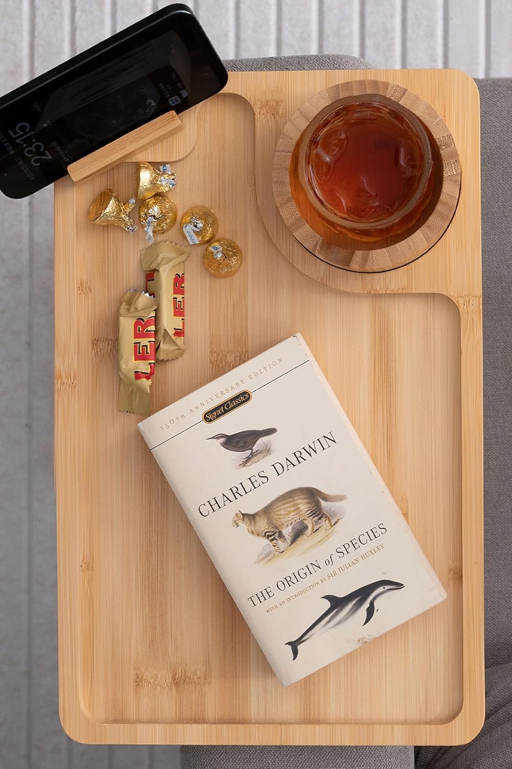 Sofa Arm Tray, Bamboo Large Couch Cup Holder, Portable Anti-Spill Sofa Armrest Tray for Beverage, Snacks, Phone, Remotes