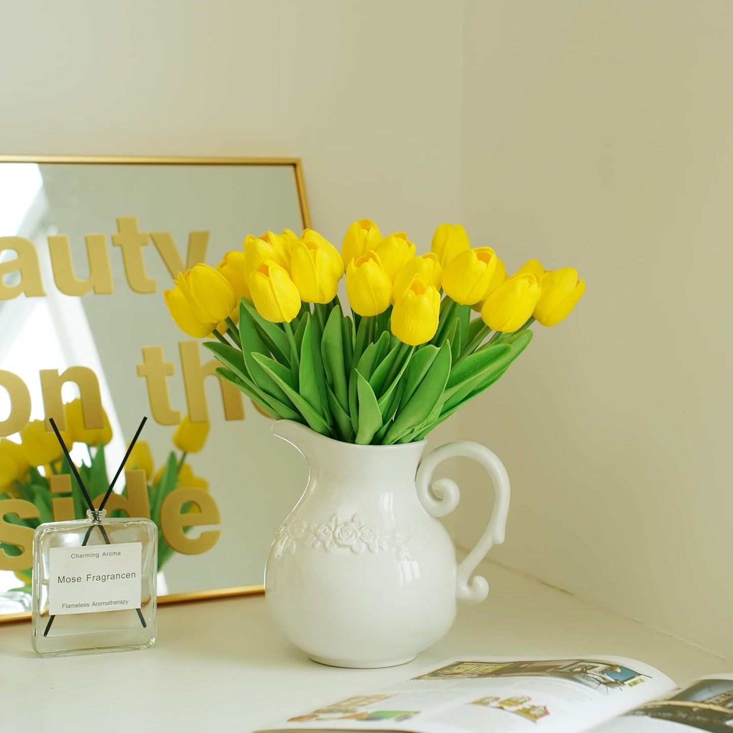 20pcs Yellow Artificial Tulip Fake Flower 12.9 Inch Spring Mother's Day Easter Gift for Home Kitchen Wedding Decoration