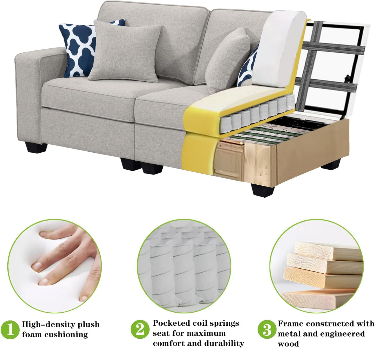 L Lengend Vansen Modular Sectional Sofa U Shaped Couch with Ottoman Modern Reversible Corner Sectional Couch for Living Room (Light Grey, 2+3 with Ottoman)