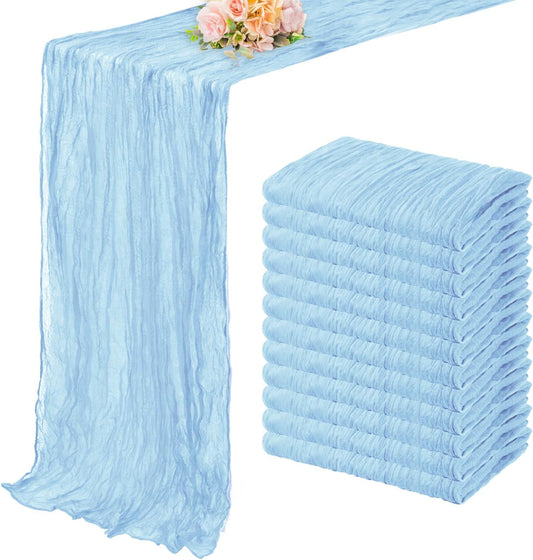 12 Pack Baby Blue Cheesecloth Table Runner 20 x 120 Inch Long Rustic Gauze Cheese Cloth Table Runner for Wedding 10FT Bridal Baby Shower Table Decorations Boho Fabric Sheer Birthday Party Table Decor