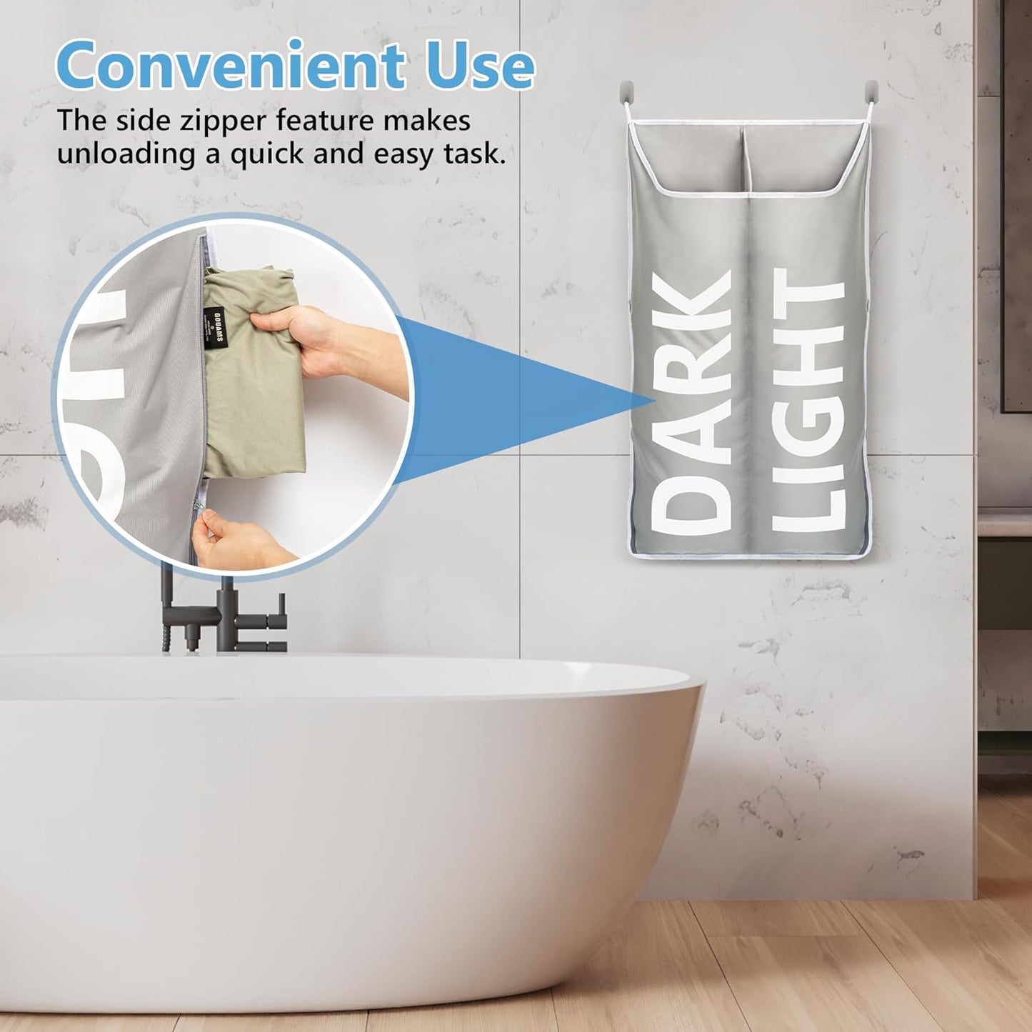 Hanging Laundry Hamper Bag XL 40x22", Space Saving over the Door Storage Bags, Behind the Door Hampers for Dirty Clothes & Wall Mounted Basket for Bathroom, Organizer for Small Room Spaces RV