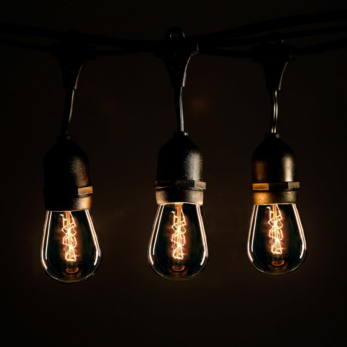 Hometown Evolution, Inc. E26 Outdoor Commercial String Lights with Suspended Socket for Weatherproof Heavy Duty Vintage Outside Lighting (S14 Zig Zag Edison 11 Watt Bulbs, 50 Foot 25 Socket)