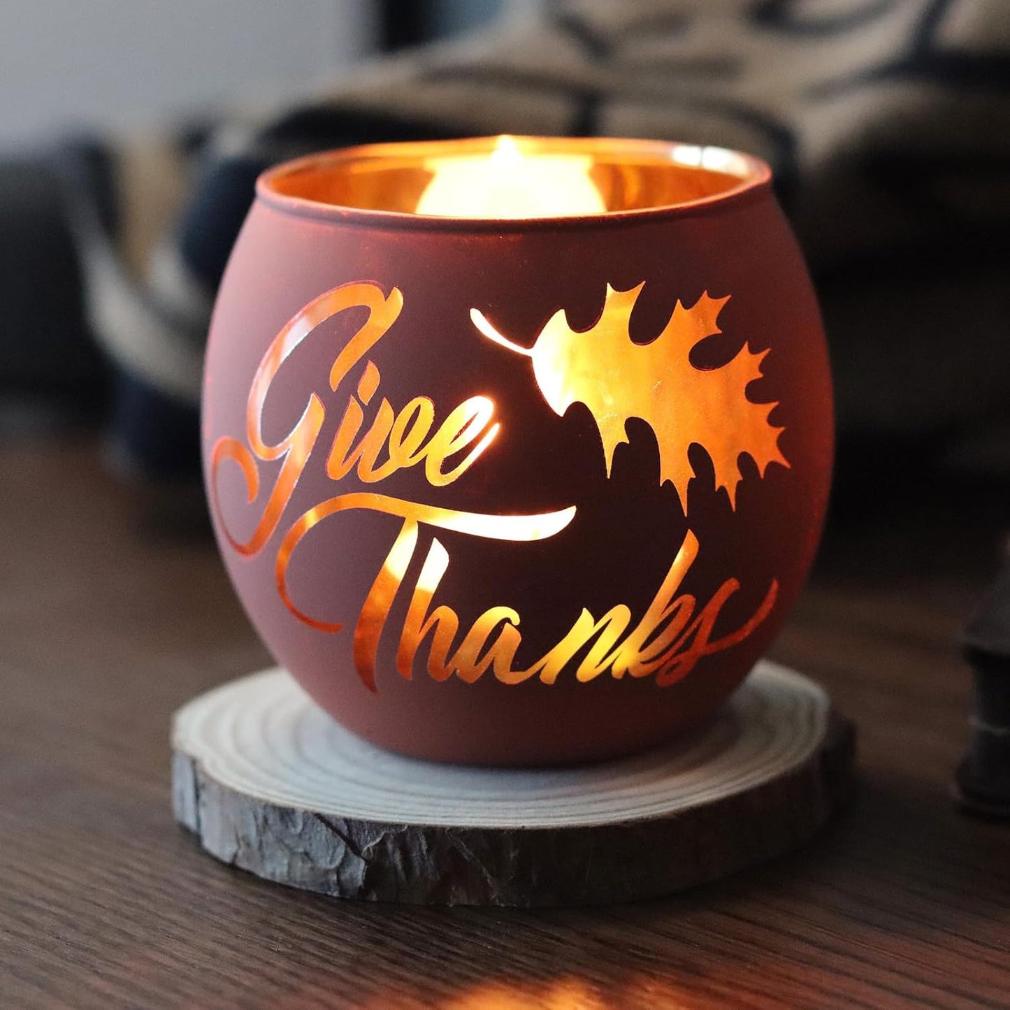 SHMILMH Thanksgiving Votive Candle Holder Set of 12, Glass Tealight Votives Holder with 6 Laser Engraving Patterns, Fall Table Centerpiece Indoor Outdoor Decor