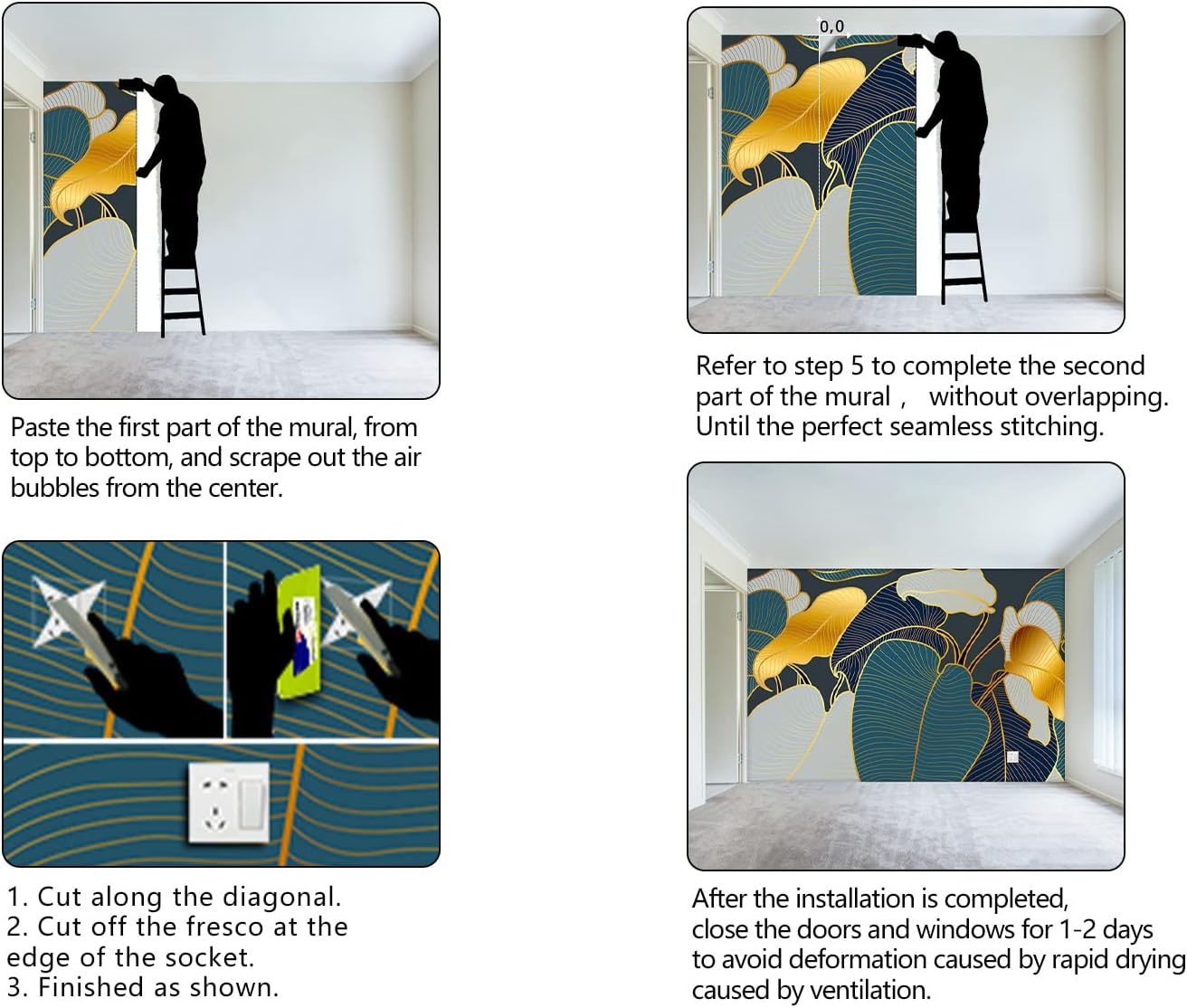 Golden Botanical Leaf wallpeper Living Room Bedroom Wall Mural - 137"x96"（Not Peel and Stick）