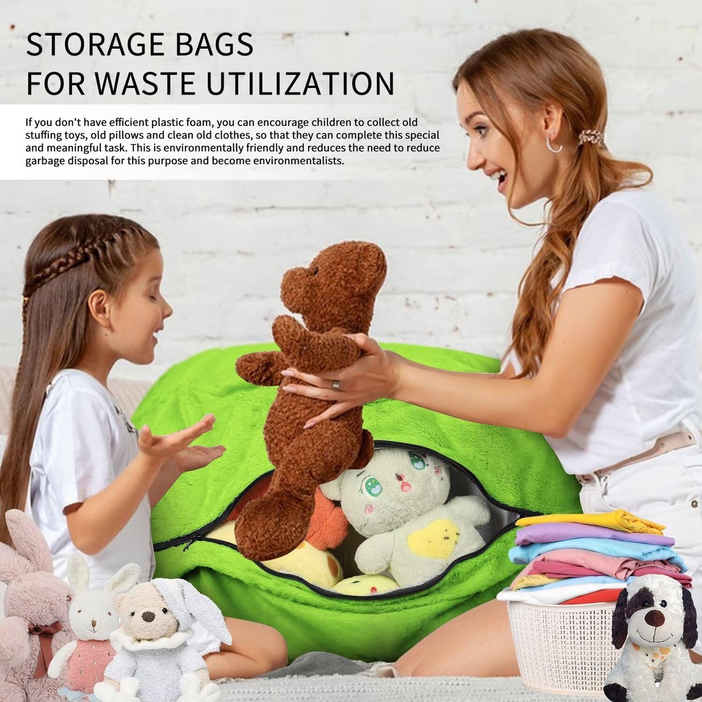 Bean Bag Chair for Adults 8FT,Soft Removable Cover for Teens/Girls Bedroom,Fluffy Giant Round Floor Beanbag Lounger Chairs (No Filler,Green)