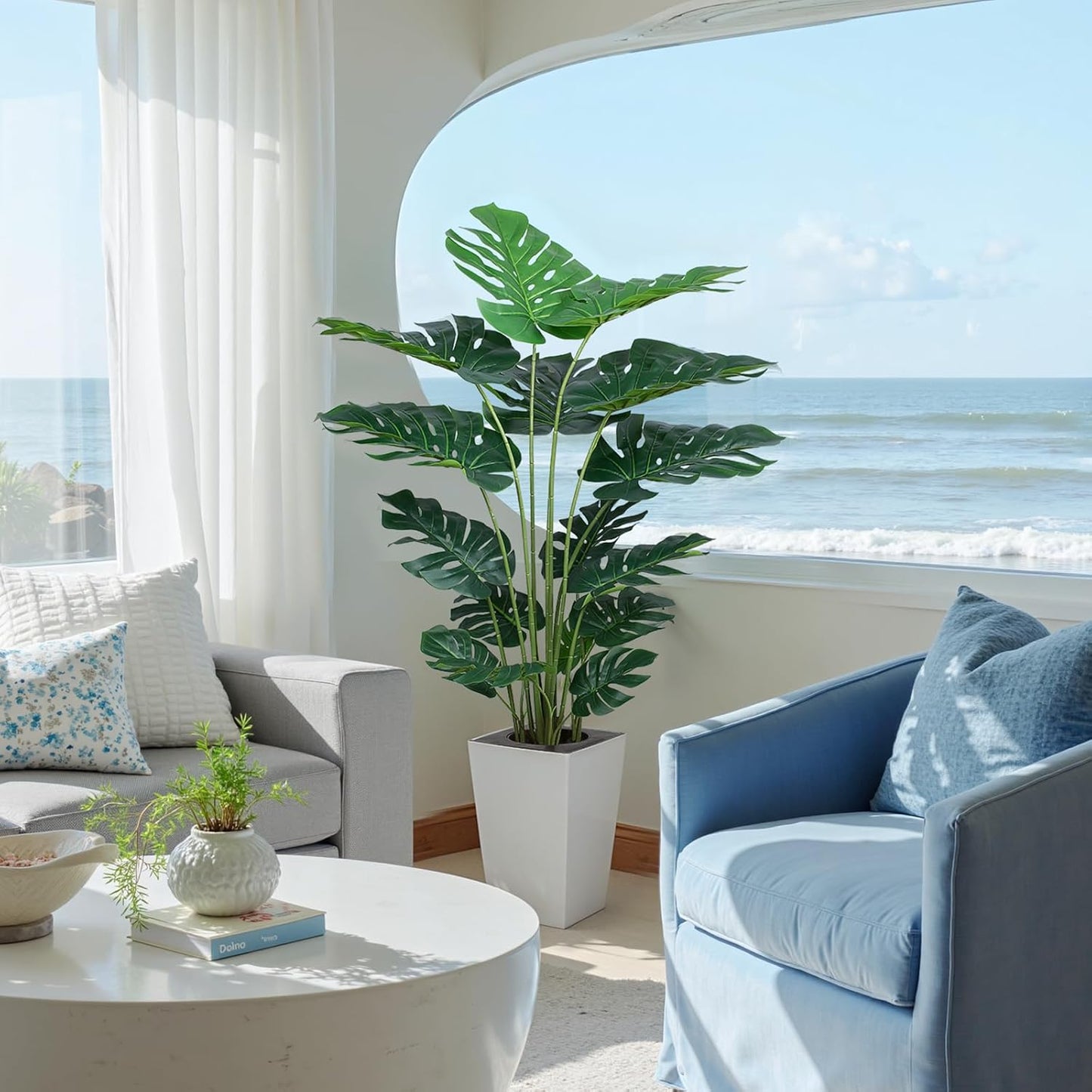 Artificial Monstera Plant 5ft, Realistic Fake Plants with Silk Leaves & Texture Trunk, Artificial Plants for Home Office Decor Indoor Outdoor Housewarming Gift