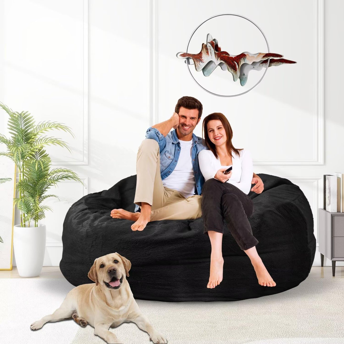 Bean Bag Chair for Adults 4FT,Soft Removable Cover for Teens/Girls Bedroom,Fluffy Giant Round Floor Beanbag Lounger Chairs (No Filler,Black)