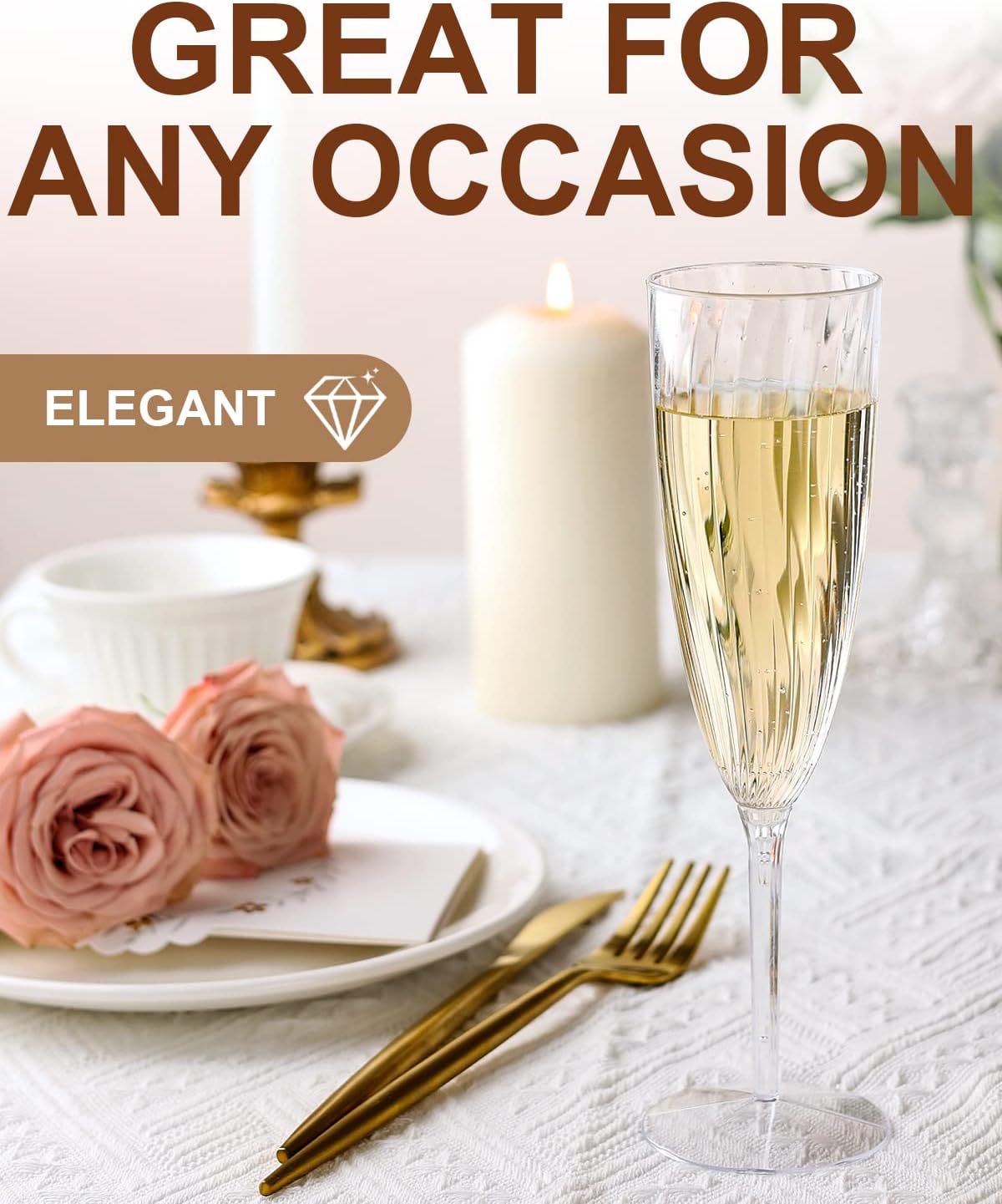 Clear Plastic Champagne Flutes, 96 PCS Disposable Reusable Cocktail Cups for Home Daily Life Party Birthday Wedding Toasting Drinking Champagne (6 oz)