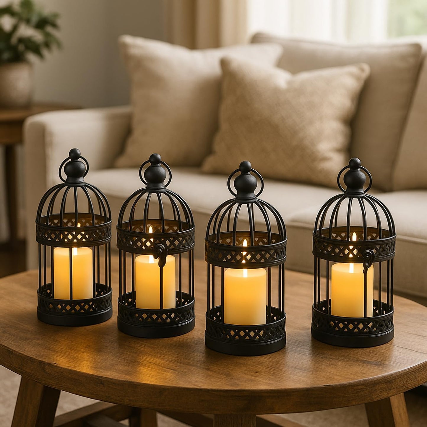 Vela Lanterns Birdcage Decor Candle Holder Lantern Decorative Table Centerpiece Halloween Decorations, Black, Small, Set of 4