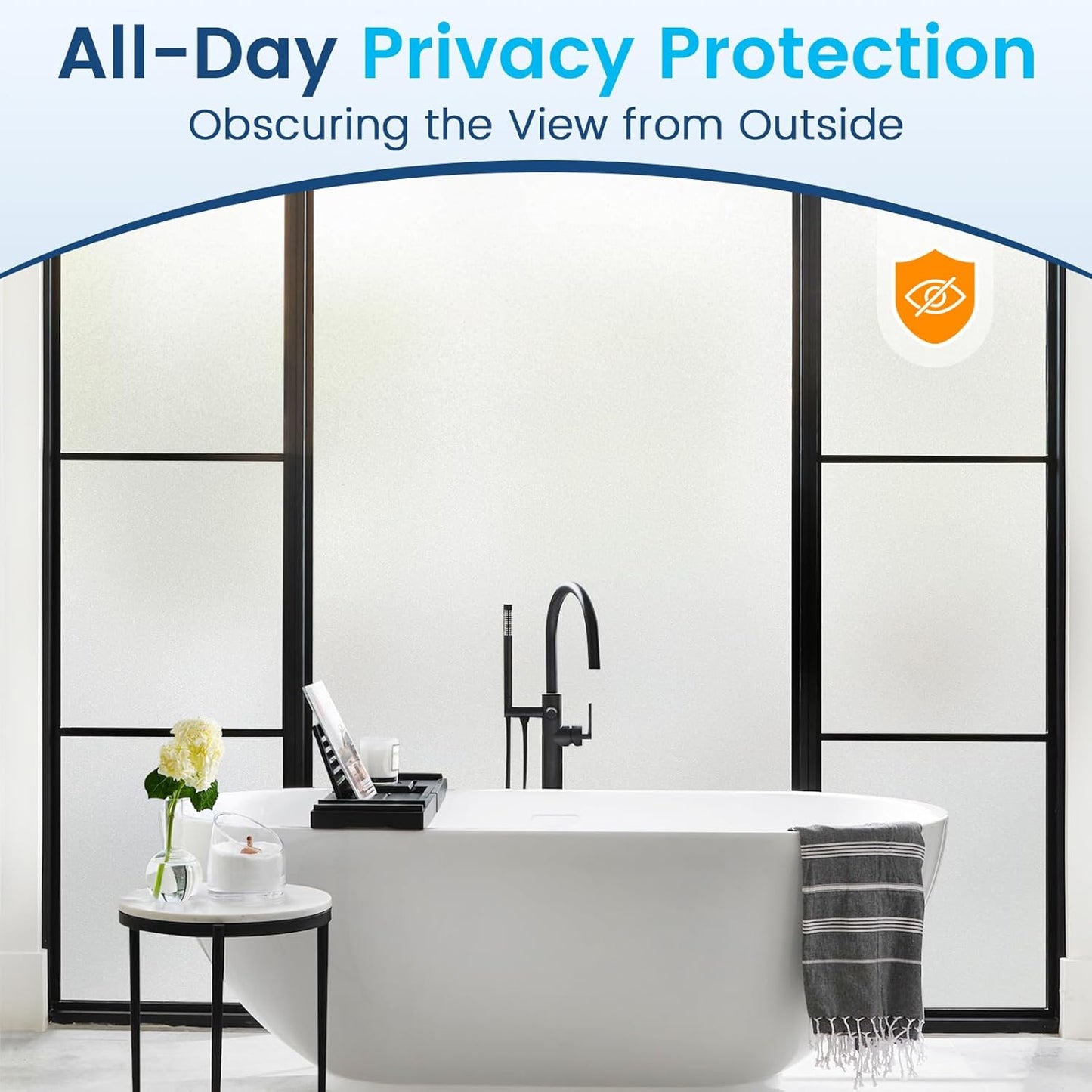 DOWELL Window Privacy Film, Frosted Glass Window Film, Static Cling Non-Adhesive Glass Clings, Sun Blocking Opaque Door Coverings, Reusable Door Sticker for Bathroom Home Office, White, 35.4" x 157.5"