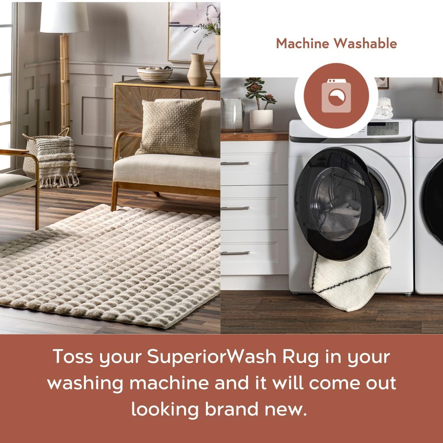 nuLOOM 7'6' x 9'6' Cozy Plush Area Rug, Machine Washable, Non-Slip, Soft Fluffy Shag Carpet for Living Room Bedroom Kids Room Nursery Home Decor, Jeni Beige