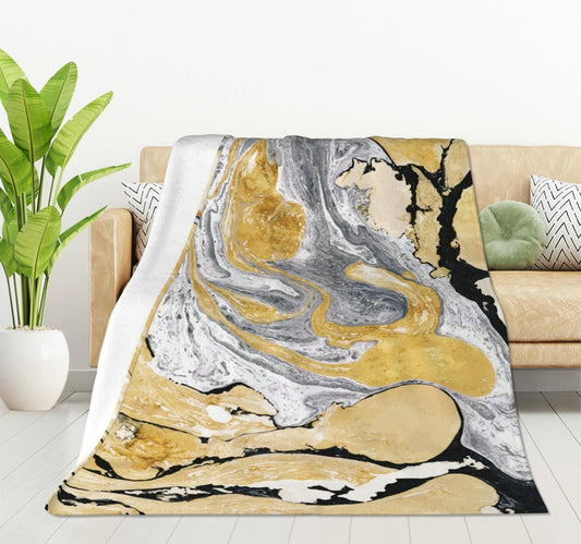 HGOD DESIGNS Gold Golden and Silver Marble Ink Abstract Painting Flannel Fleece Bed Blanket Throw Blanket Lightweight Cozy Plush Blanket for Bedroom Living Rooms Sofa Couch 50"x60"