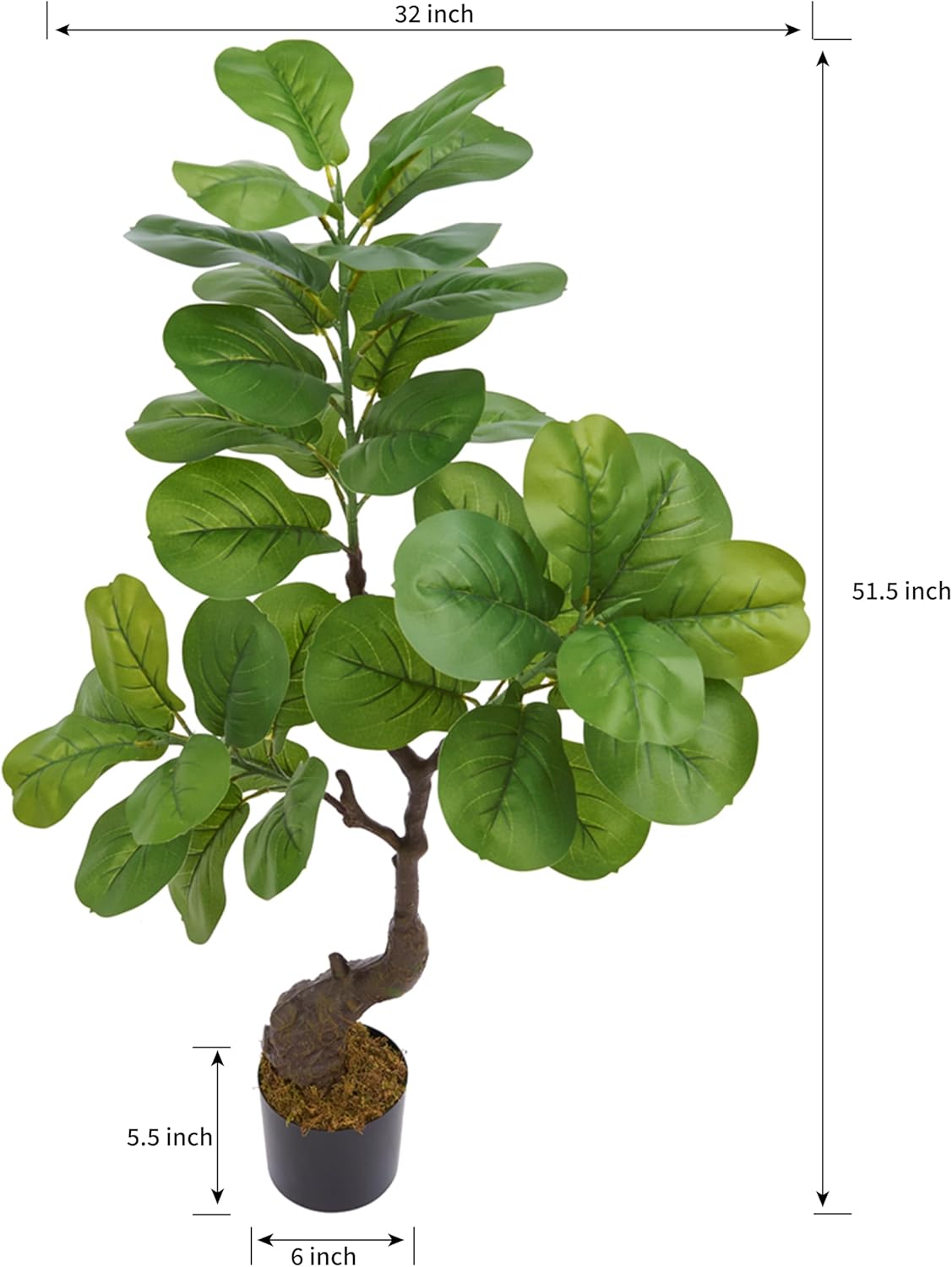 Artificial Fiddle Leaf Fig Tree 49" Fake Potted Tree with Trunks Artificial Tree Realistic Fake Plant for Modern Home Office Living Room Floor Decor Indoor Outdoor