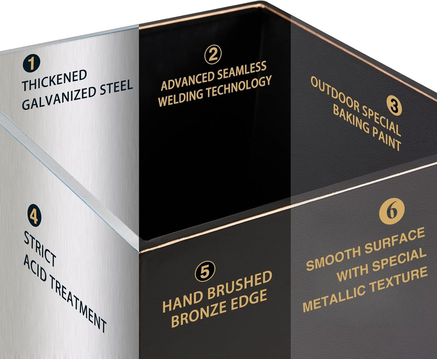 26 Inch Planter Tall Tapered Planter for Front Porch, Patio, Deck, Garden Indoor/Outdoor Tree Planters, Set of 4, Black with Copper Hand Brushed Rim