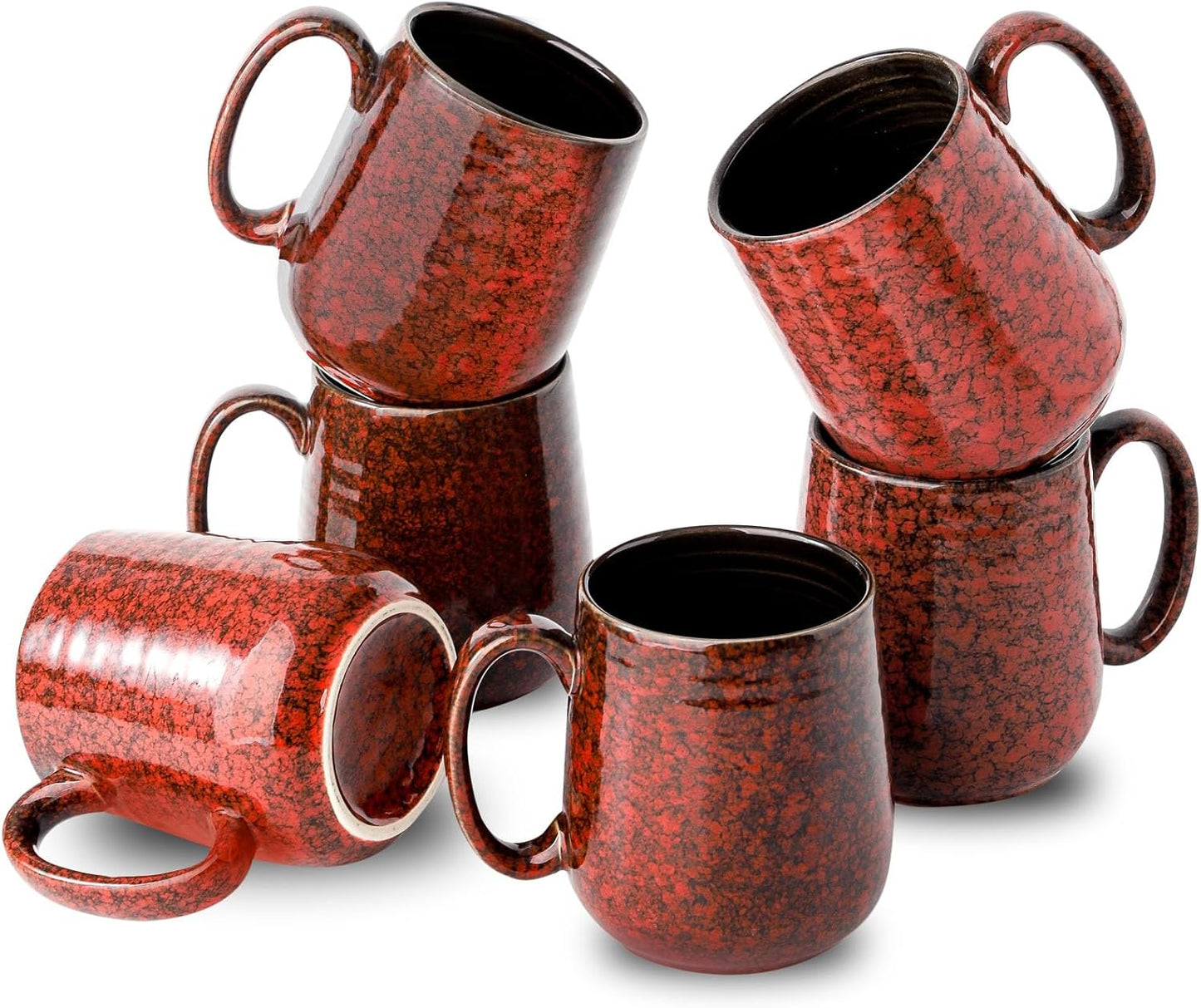 Hasense Coffee Mugs Set of 6, 15 Ounce Ceramic Coffee Cups Set with Handle,Porcelain Tea Mug for Kitchen, Red Cup for Tea,Cocoa,Dishwasher and Microwave Safe