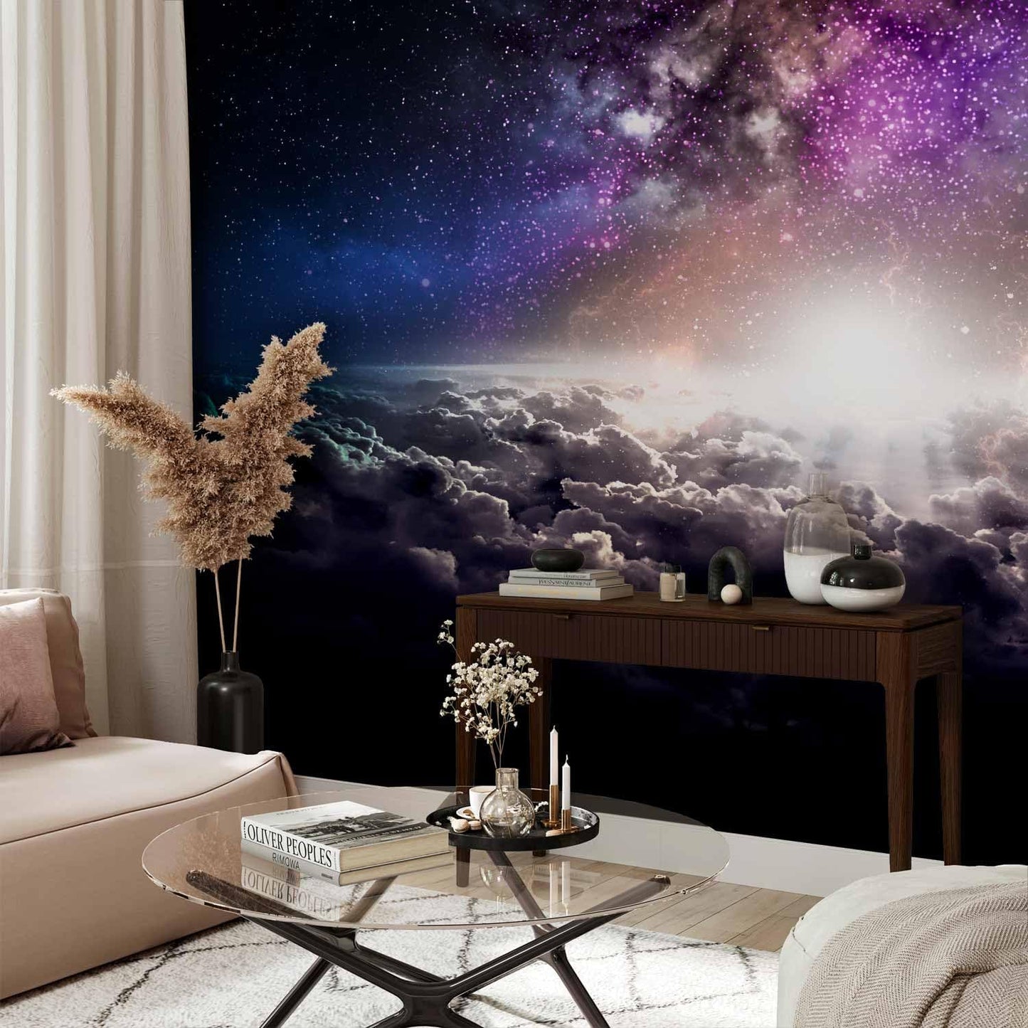 artgeist Wall Mural Galaxy 96x69 in - Peel and Stick Self-Adhesive Wallpaper Removable Large Sticker Foil Wall Decor Print Design Mural Cosmos Sky Star Cloud Purple i-A-10009-a-a