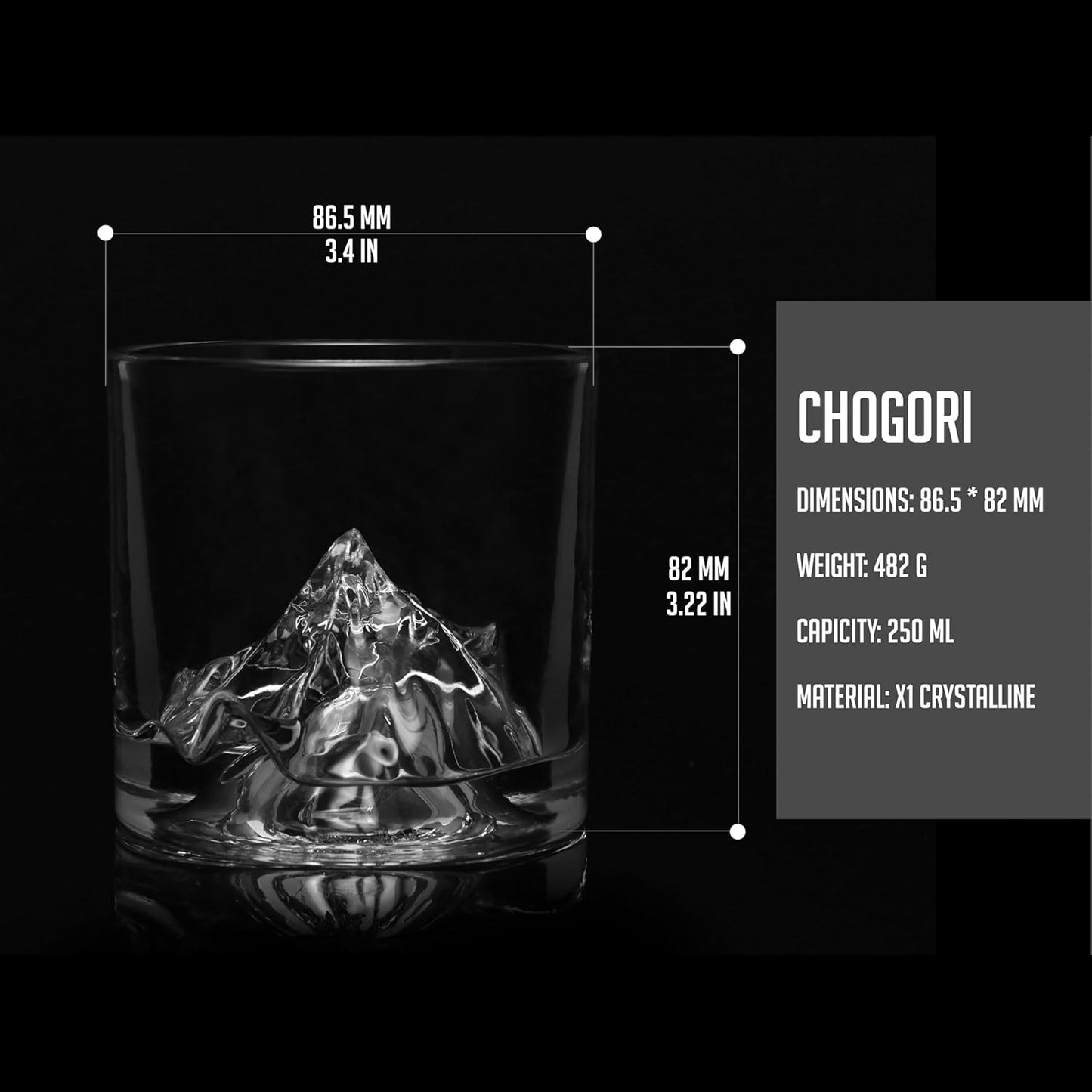 K2 Nepalese Heavy Crystal Whiskey Glasses Gift Set of 2, Thick Freezable Bourbon Glass 1lb Each, Premium Whiskey Gifts for Men, Frozen Crystal Chills Cocktails, 10 oz