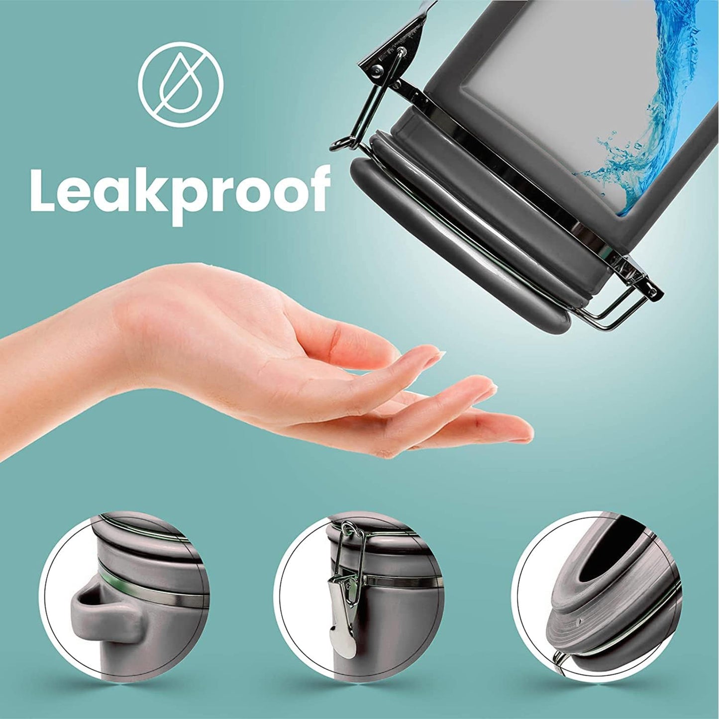 Home Intuition 4-Piece Ceramic Kitchen Canisters Set, Airtight Containers with Wooden Spoons Reusable Chalk Labels and Marker for Sugar, Coffee, Flour, Tea (Grey)