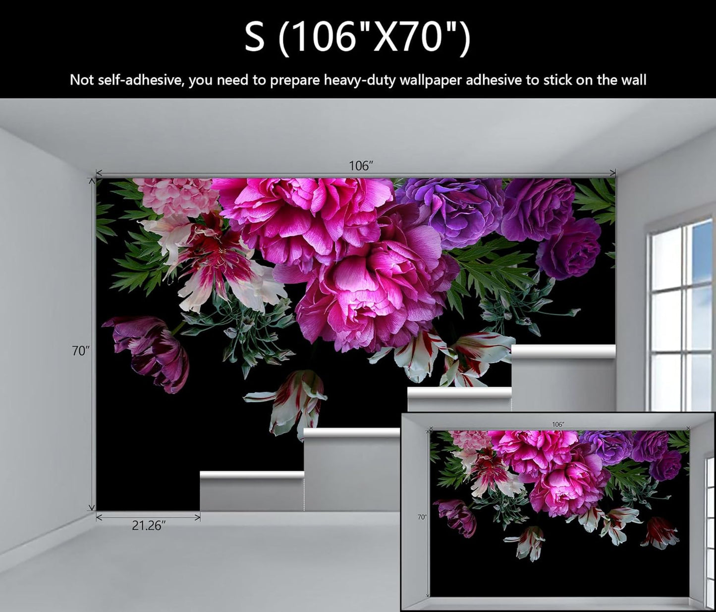 WFBHUA-Purple Peony Floral Wallpaper Tropical Botanical Leaf Rose Flower Wall Mural for Bedroom(Not Peel and Stick)