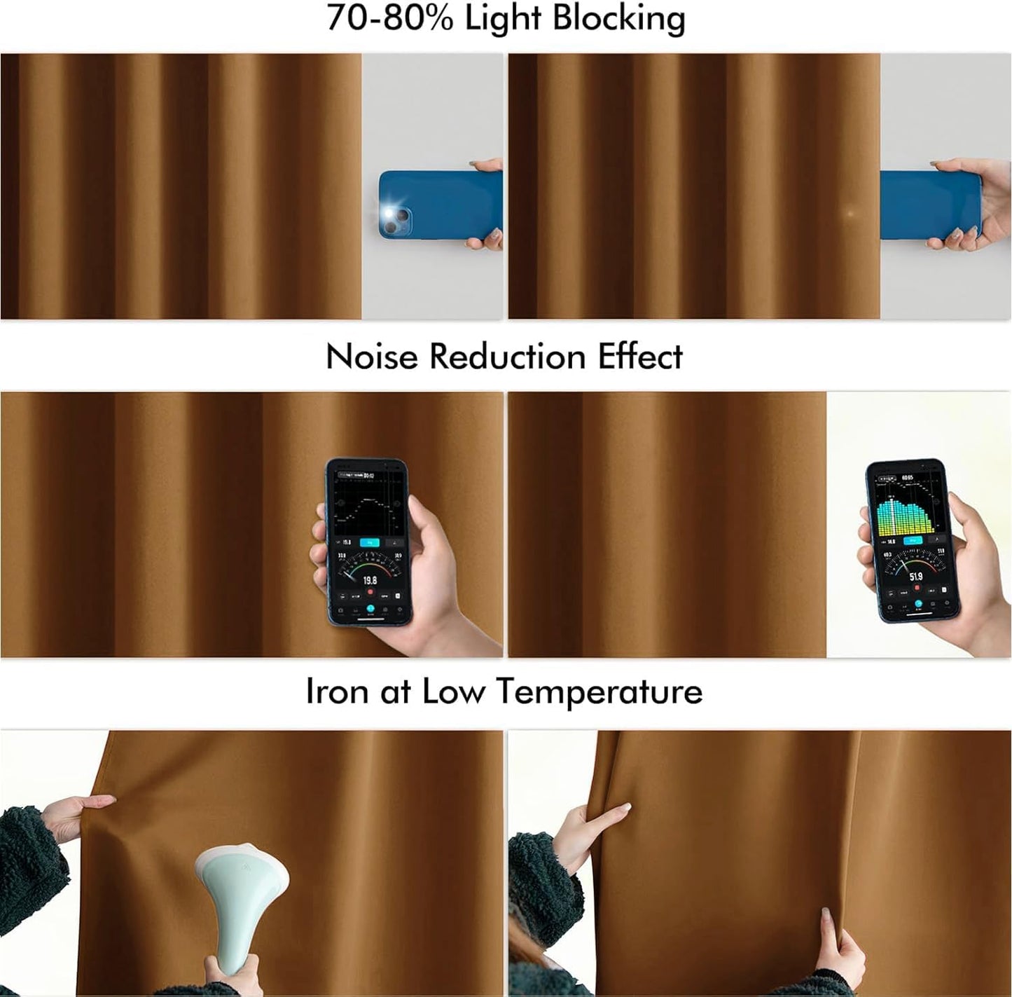 MIULEE Golden Brown Back Tab Blackout Curtains 72 Inches Long 2 Panels Set for Living Room Bedroom Privacy, Rod Pocket/Pinch Pleat Thermal Insulated Room Darkening Pleated Light Blocking Drapes